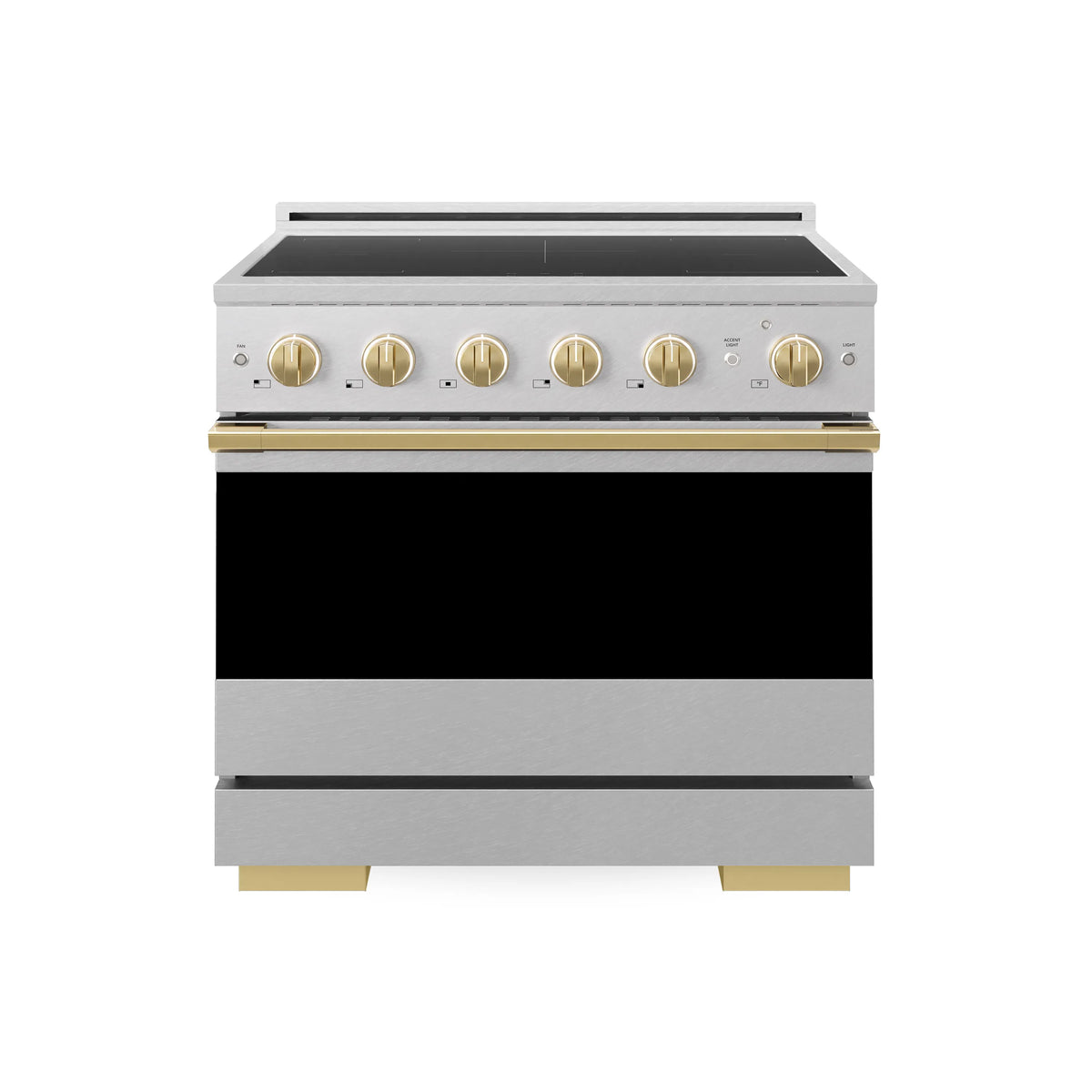 ZLINE Autograph Edition 36-Inch 5.2 cu. ft. Marino Induction Range with 5 Element Cooktop and Electric Convection Oven in Satin Stainless Steel with Polished Gold Accents (MINRSZ-36-G)