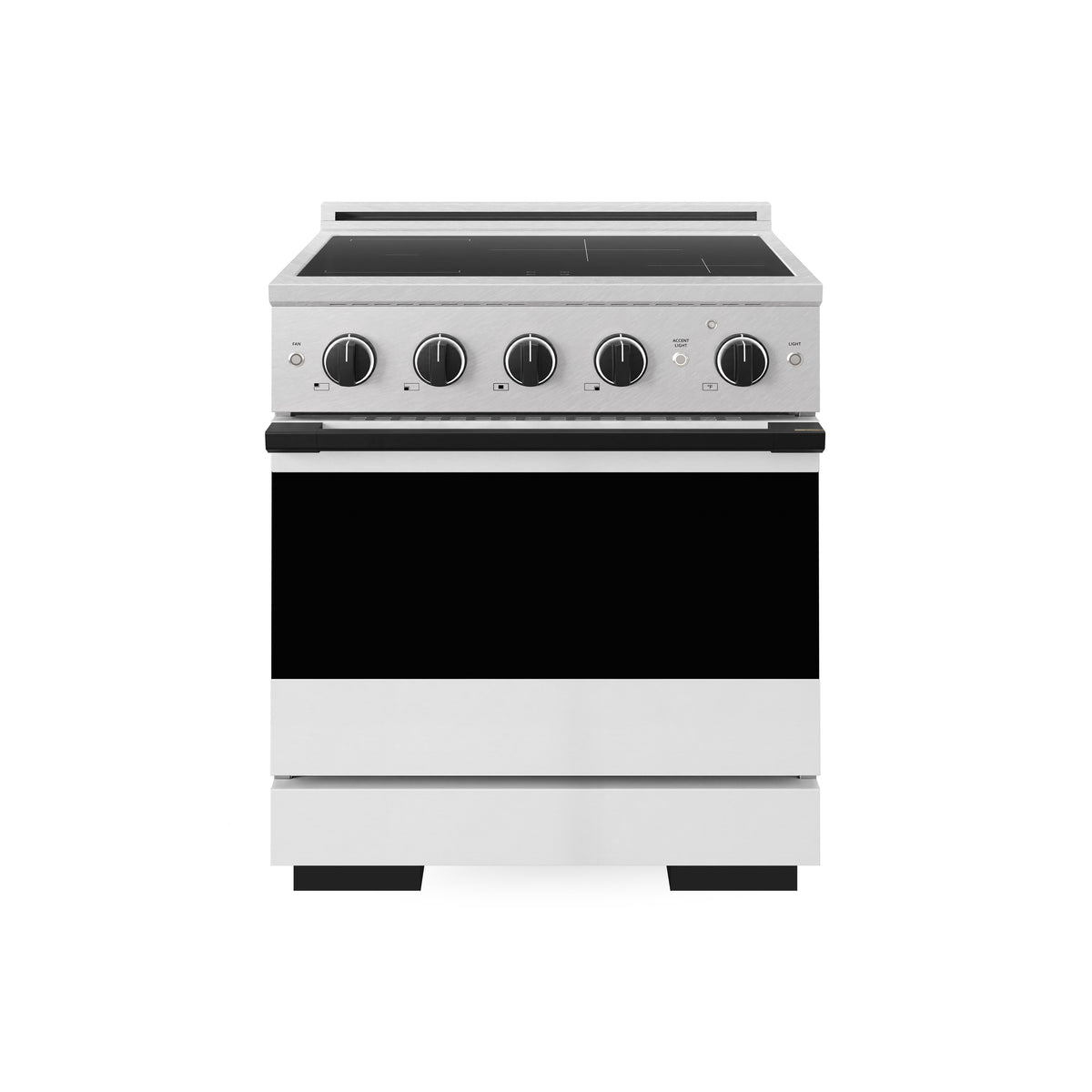 ZLINE Autograph Edition 30-Inch 4.2 cu. ft. Marino Induction Range with 4 Element Cooktop and Electric Convection Oven in Satin Stainless Steel with White Matte Door and Matte Black Accents (MINRSZ-WM-30-MB)
