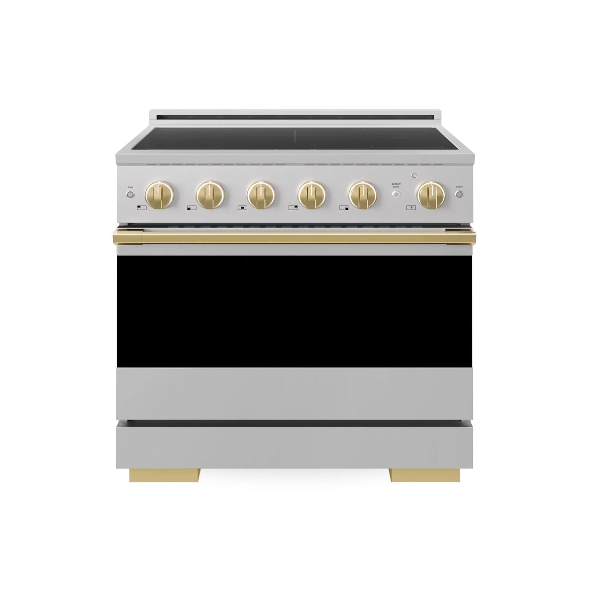 ZLINE Autograph Edition 36-Inch 5.2 cu. ft. Marino Induction Range with 5 Element Cooktop and Electric Convection Oven in Stainless Steel with Polished Gold Accents (MINRZ-36-G)