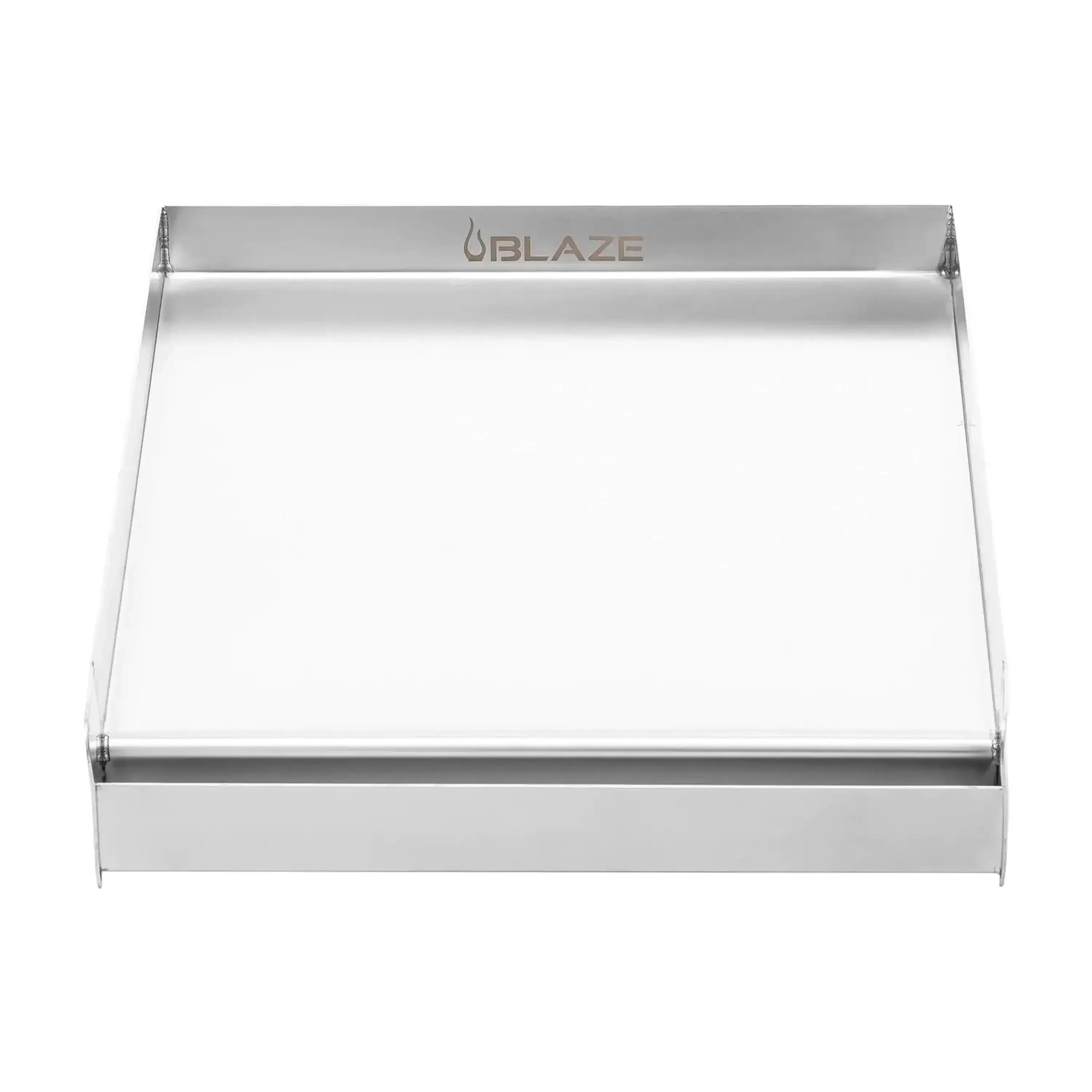 Blaze 14-inch stainless steel griddle plate, front view with low side walls