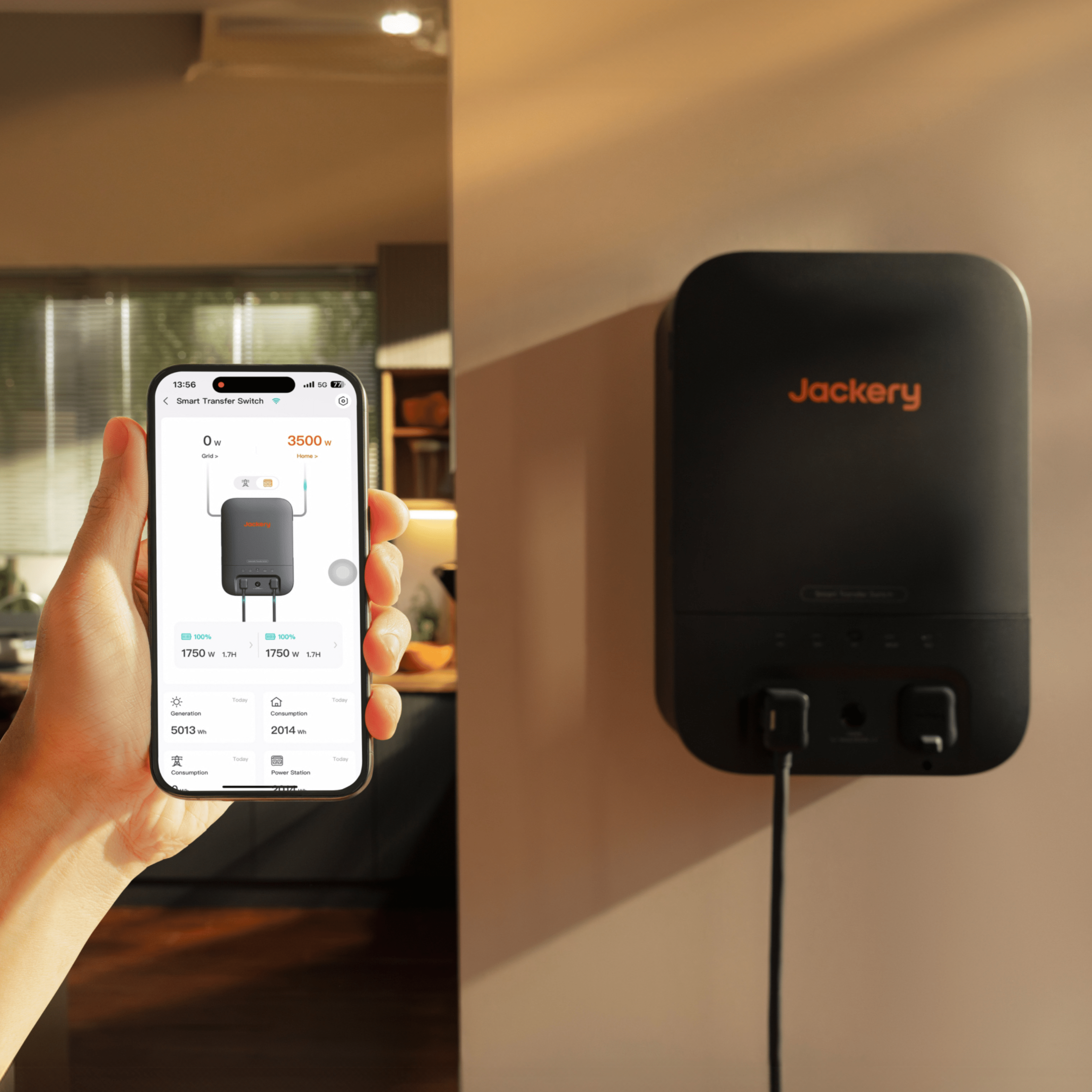 Jackery smart transfer switch, dark gray wall-mounted power unit with control ports
