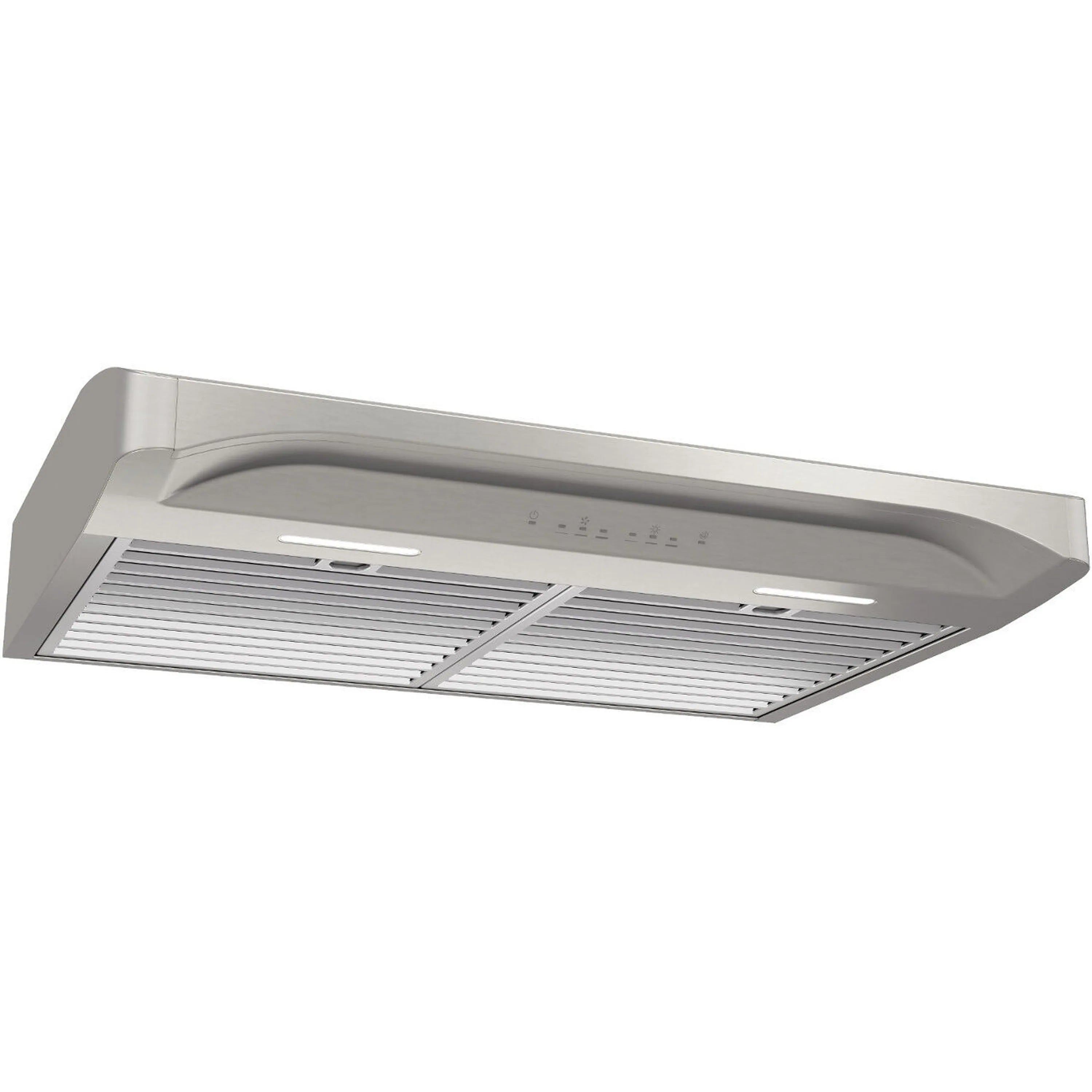 Stainless steel under-cabinet range hood with vent grille and dual lights