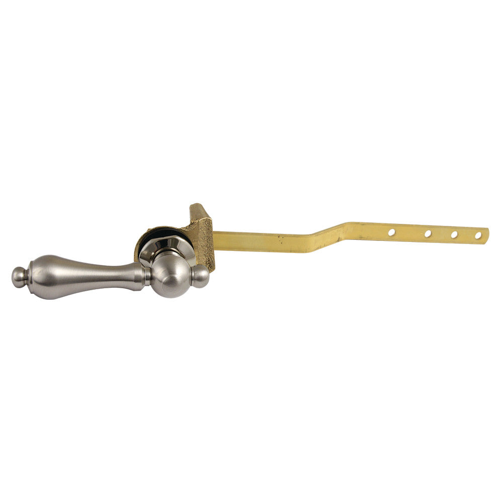 Toilet tank lever with mounting arm, brushed nickel finish, front mount for left/right