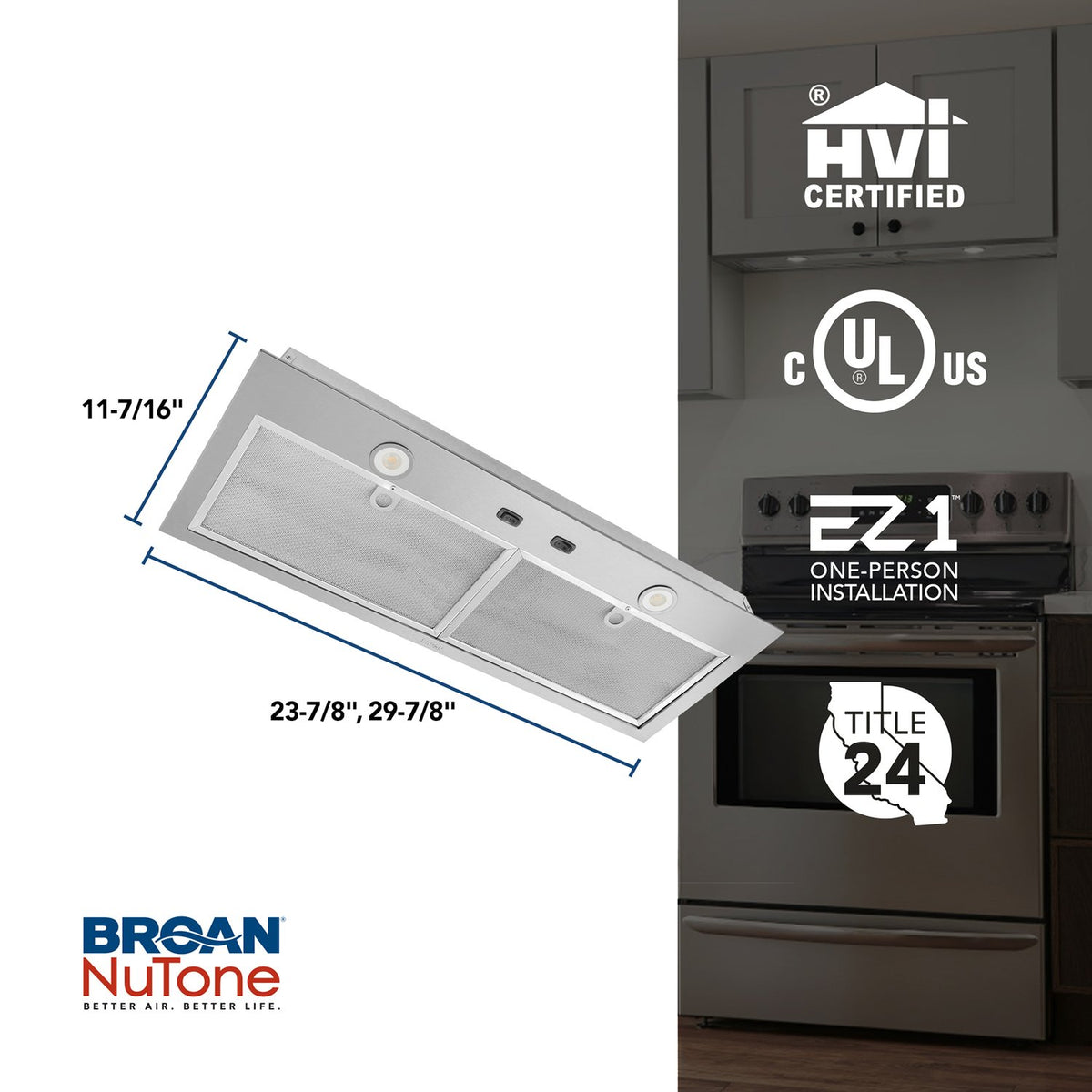 Broan-NuTone 24-Inch 300 CFM Built-In Power Pack Range Hood Insert in Stainless Steel (BBN1243SS)