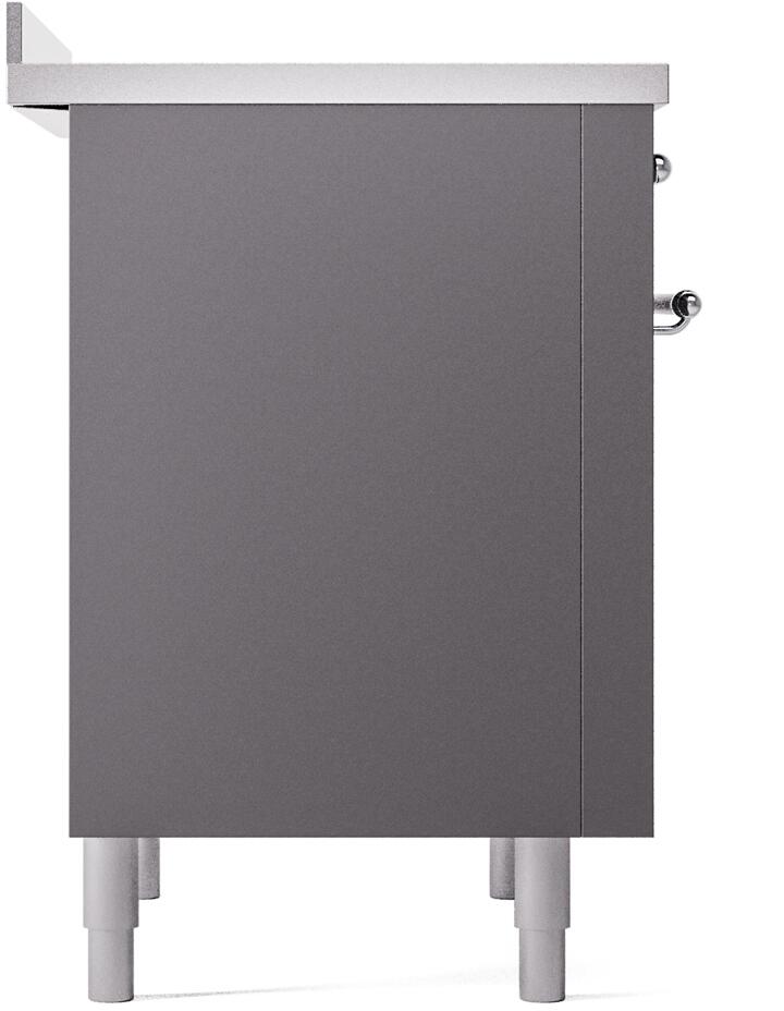 ILVE freestanding range side panel in matte graphite with matching legs and top trim