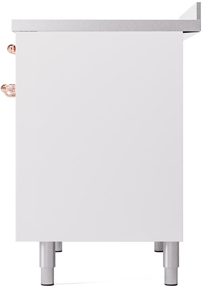 White freestanding electric range base with four legs and smooth side panel