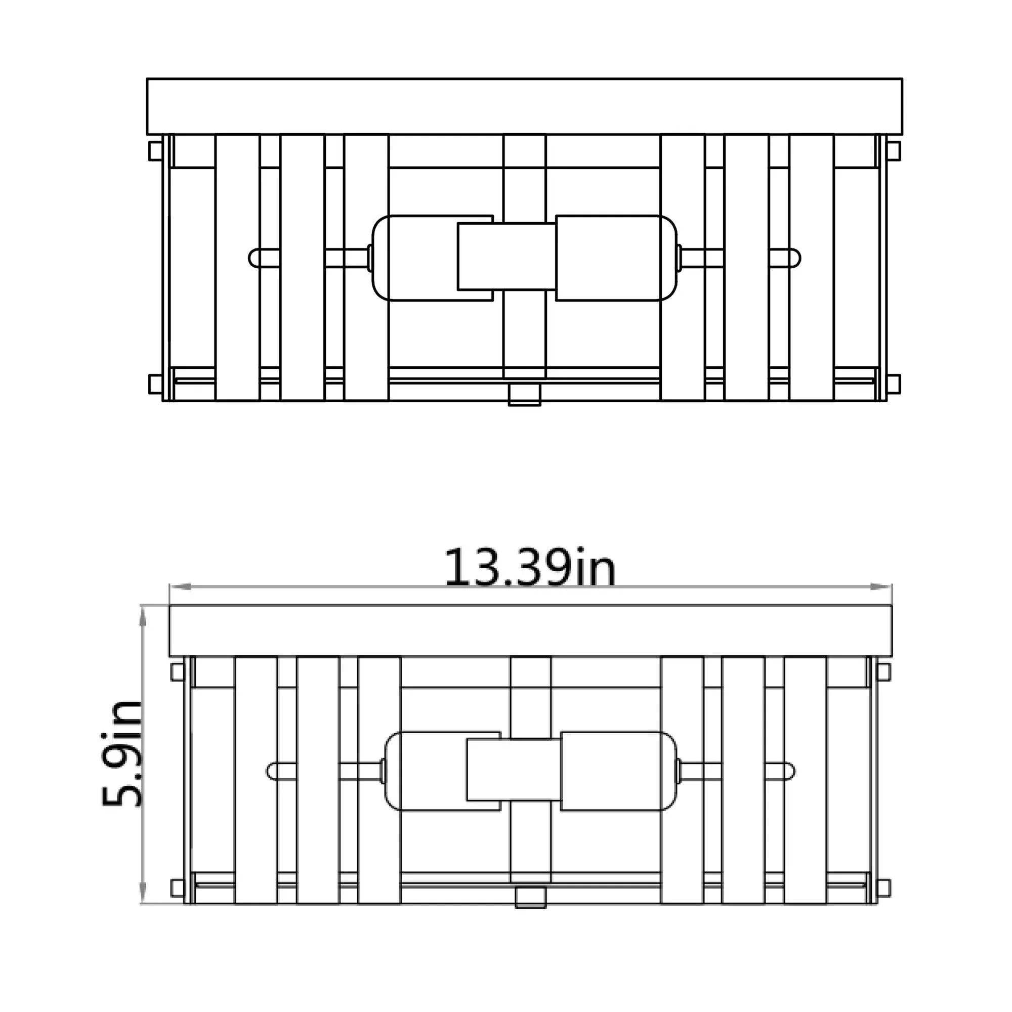 Line drawing dimensions for a flush mount ceiling light with rectangular mounting bracket
