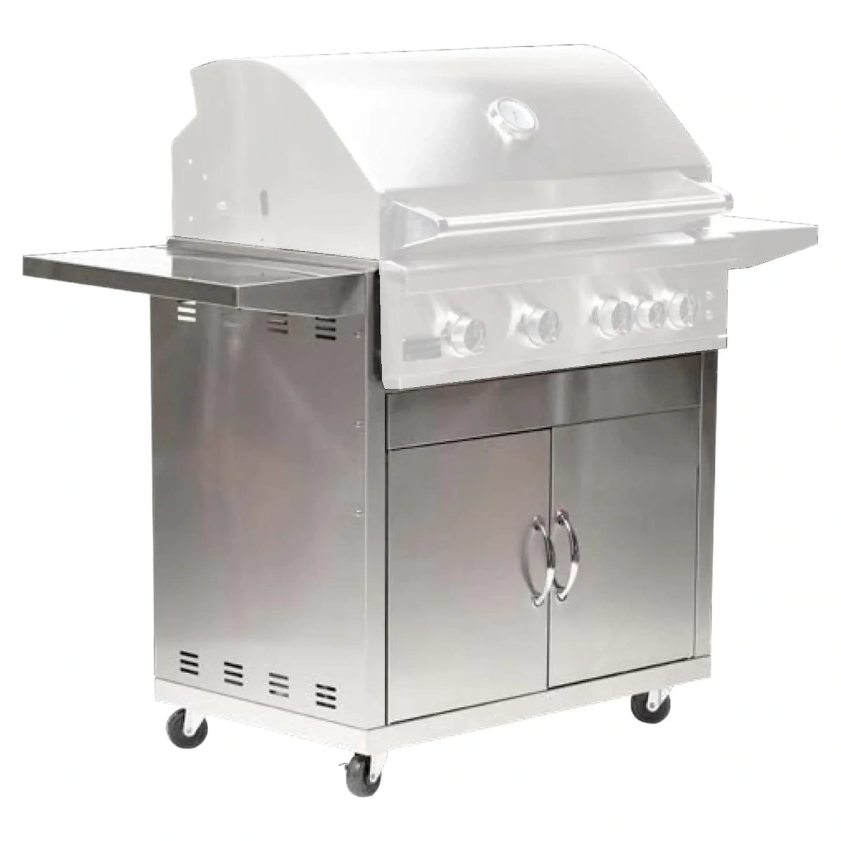 Broilmaster stainless steel 2-burner gas griddle grill cart with hood and knobs