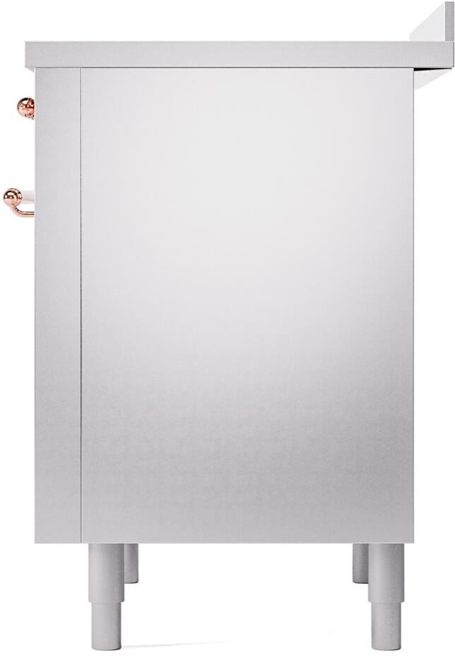 Stainless steel range side panel with copper handle and four leveling feet