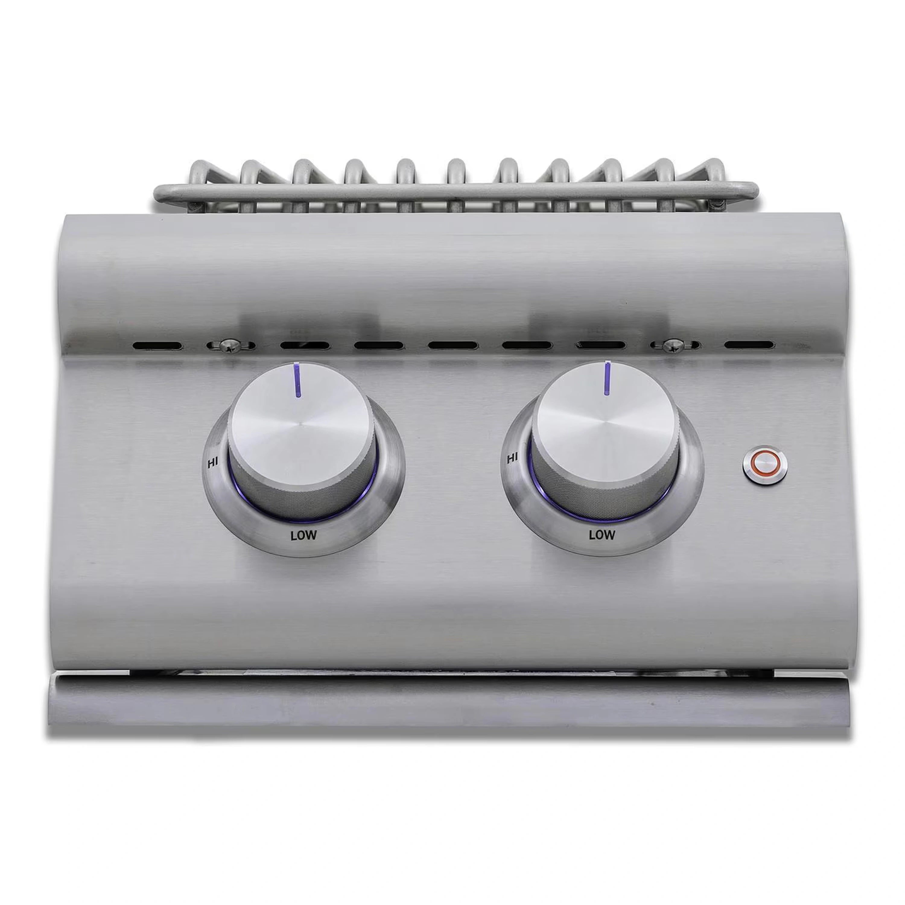 Stainless steel double propane burners with two front control knobs