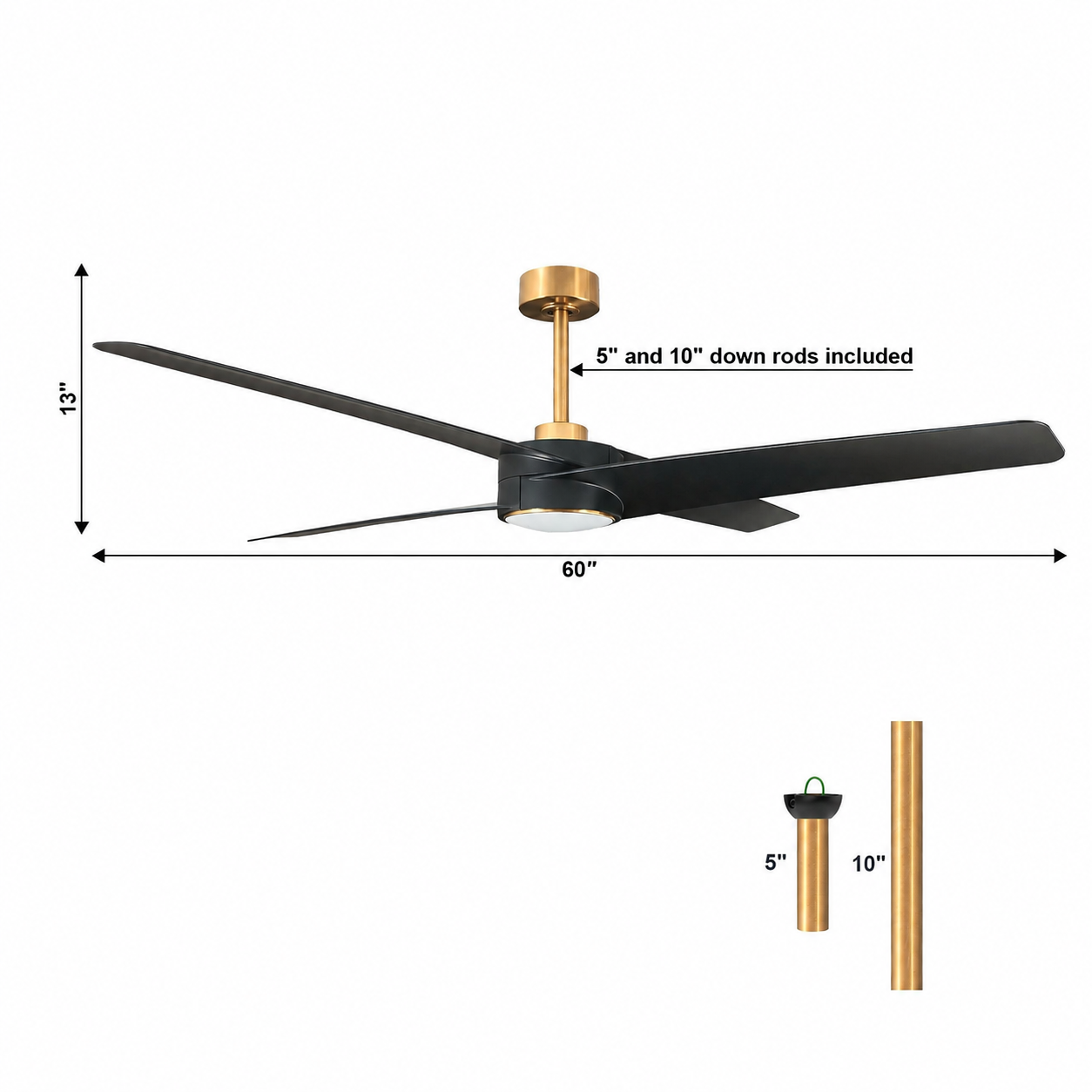 Parrot Uncle 60-Inch Parvez Modern DC Motor Downrod Mount Reversible Ceiling Fan with Lighting and Remote Control (F8313110V)