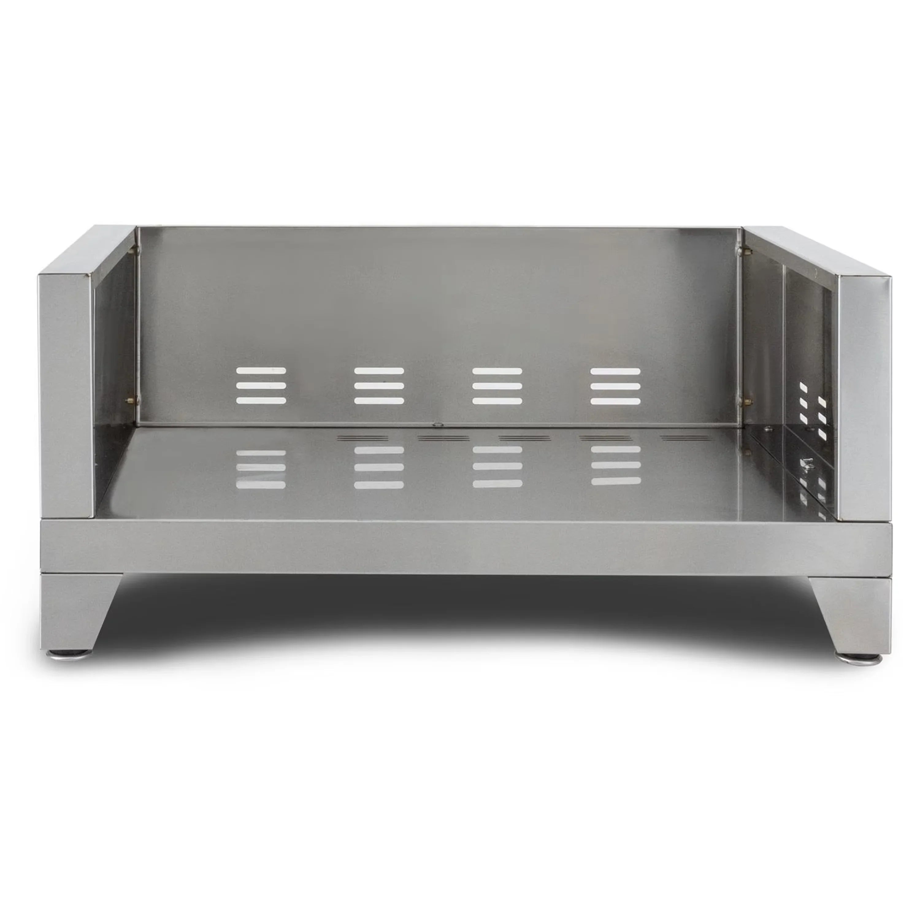 Countertop propane pizza oven firebox base with vented metal interior, open front