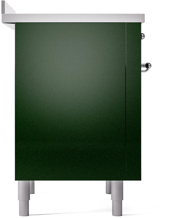 Emerald green freestanding induction range side panel with leveling feet
