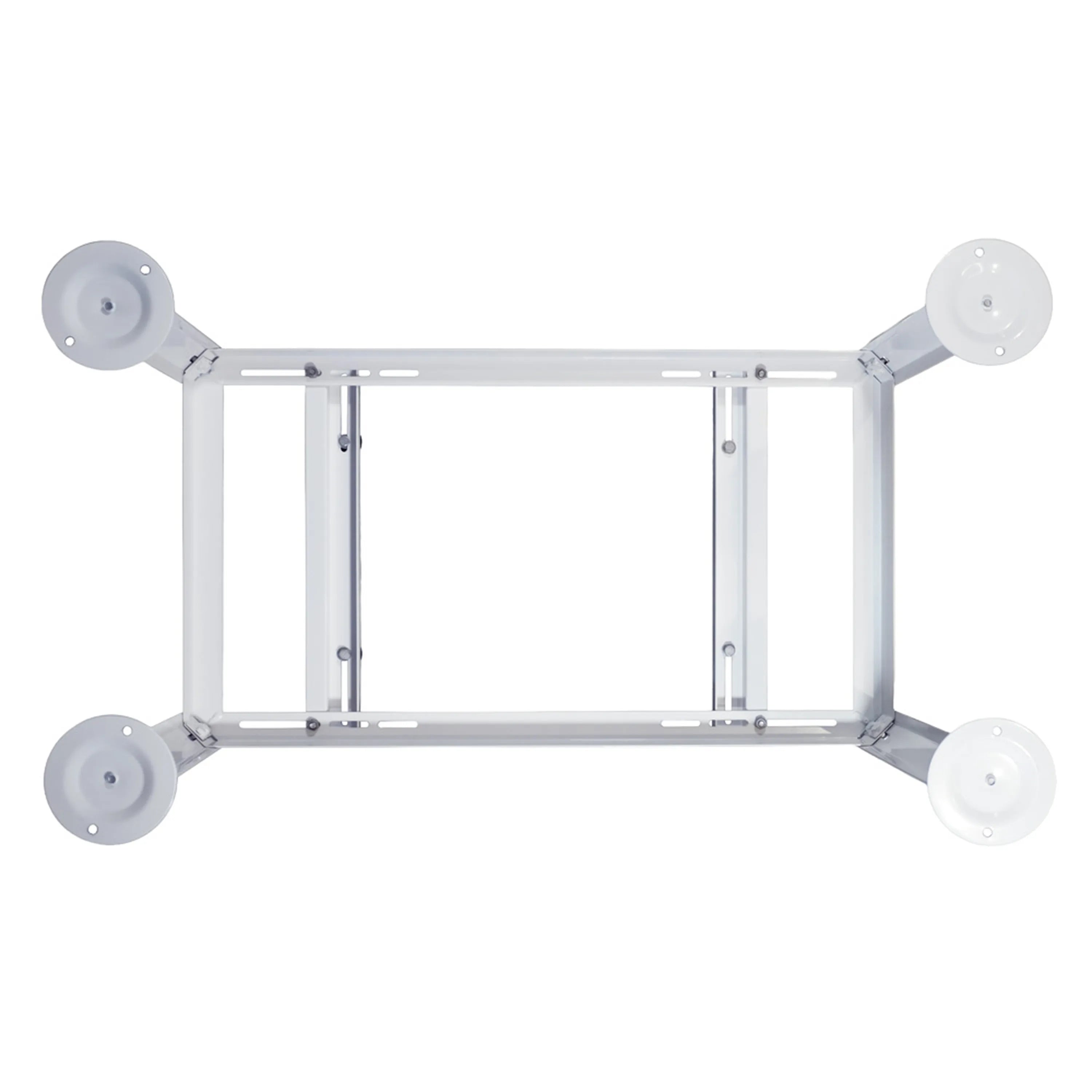 White metal weld bracket base frame with four swivel feet and rectangular support bars