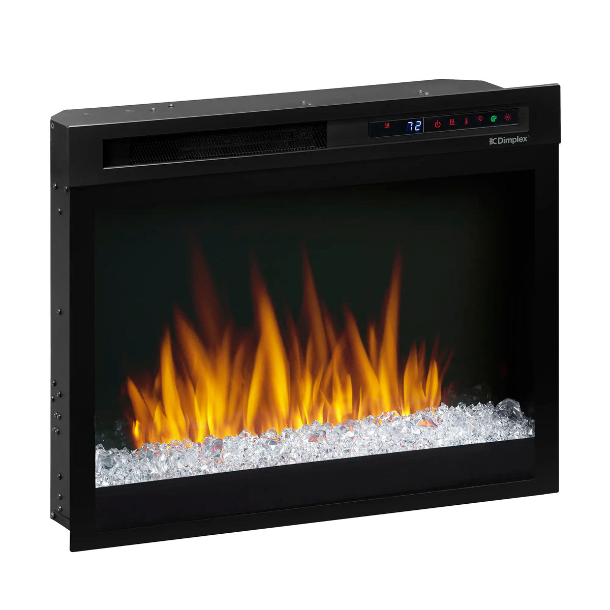 Black plug-in electric firebox with flame effect and acrylic ember bed