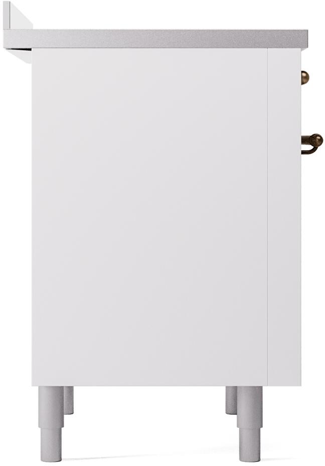 36-inch freestanding electric induction range lower left side panel in white with legs
