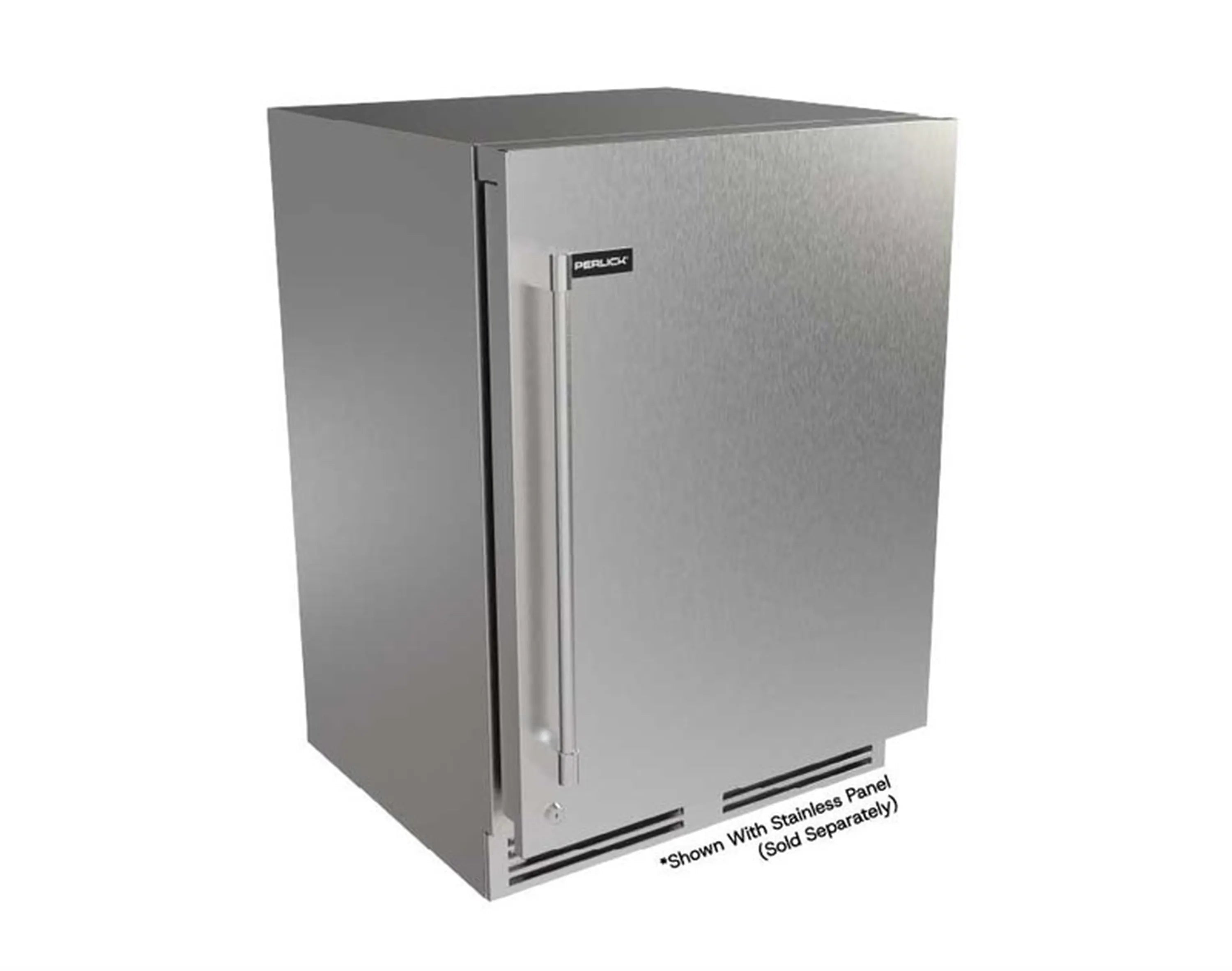 Undercounter wine cooler with solid door and stainless side panel, shown without custom panel