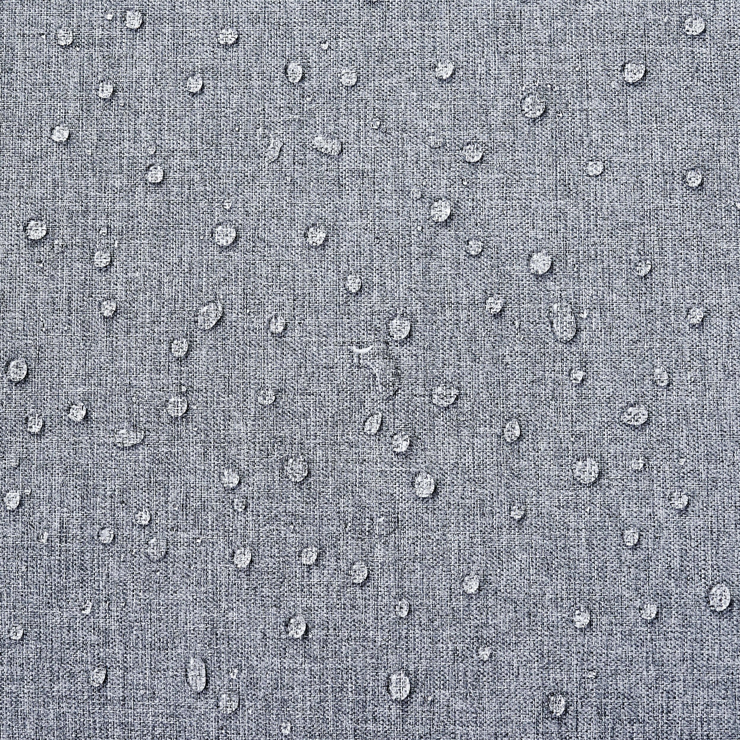 Light gray outdoor cushion fabric with water droplets texture