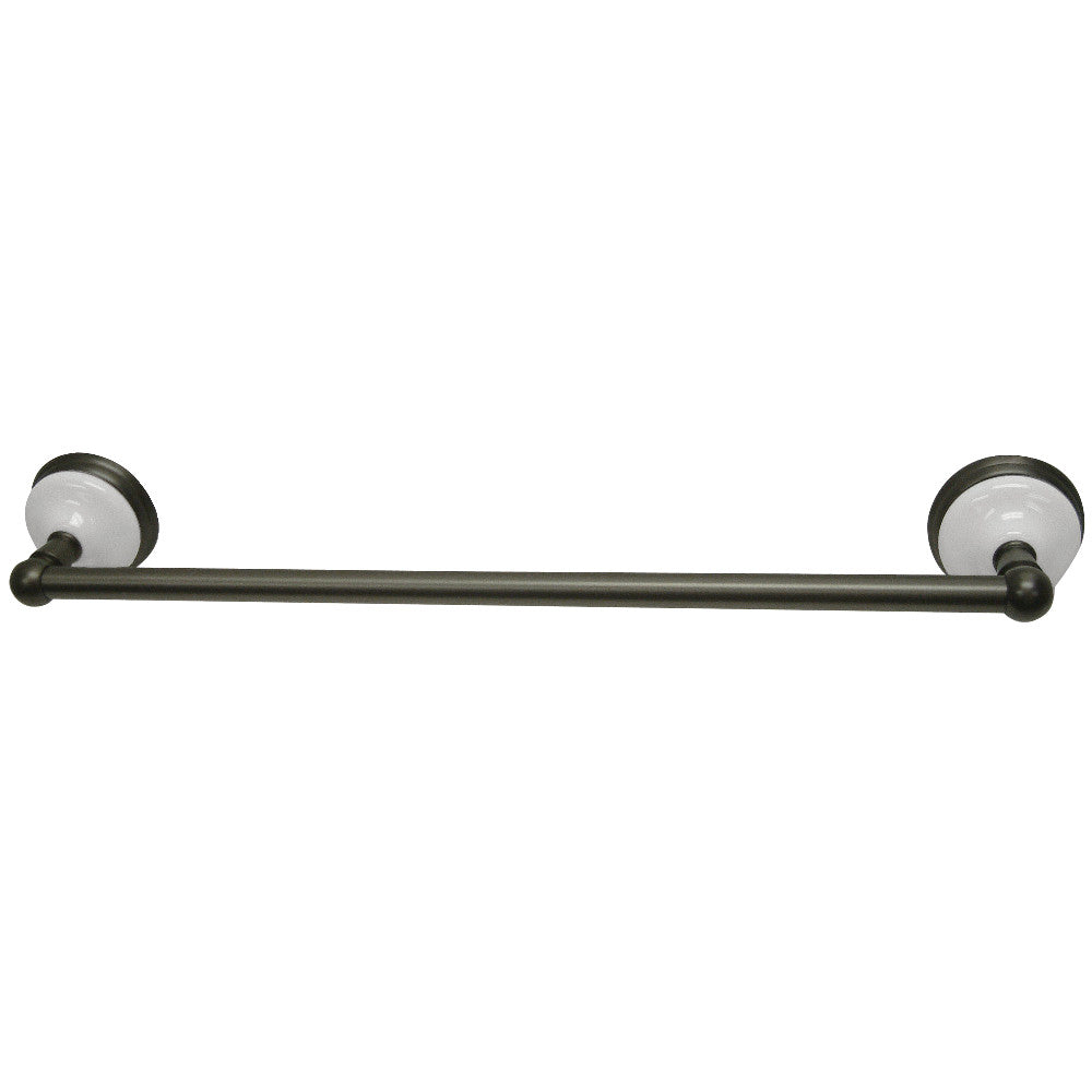 Victorian single towel bar with oil-rubbed bronze finish and round white back plates