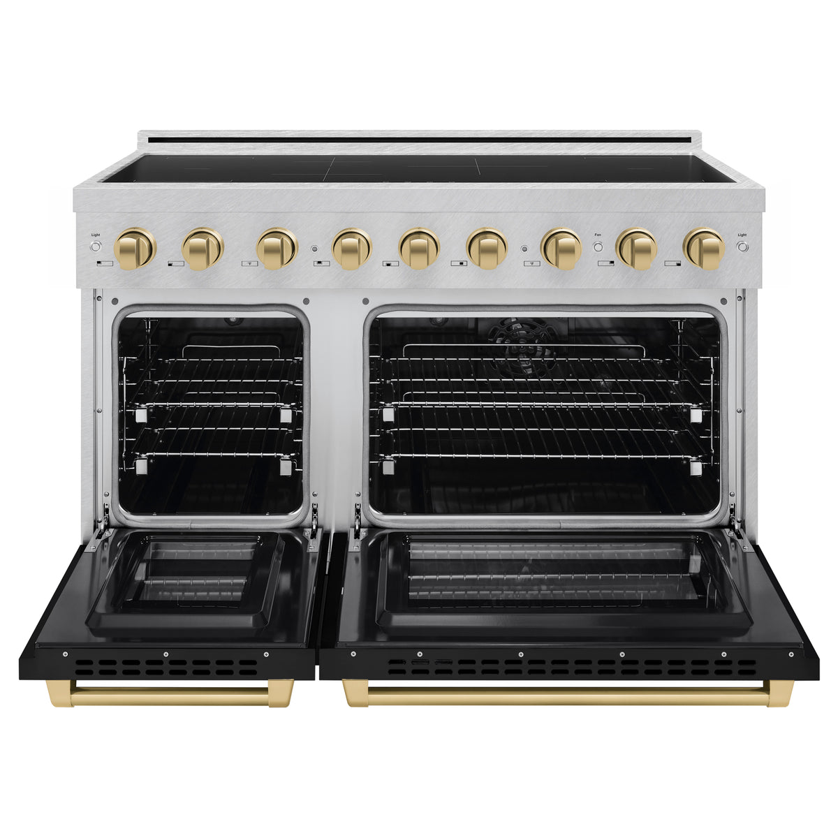 ZLINE 48-Inch Paramount Induction Range SINRSZ-BLM48-CB front with oven doors open