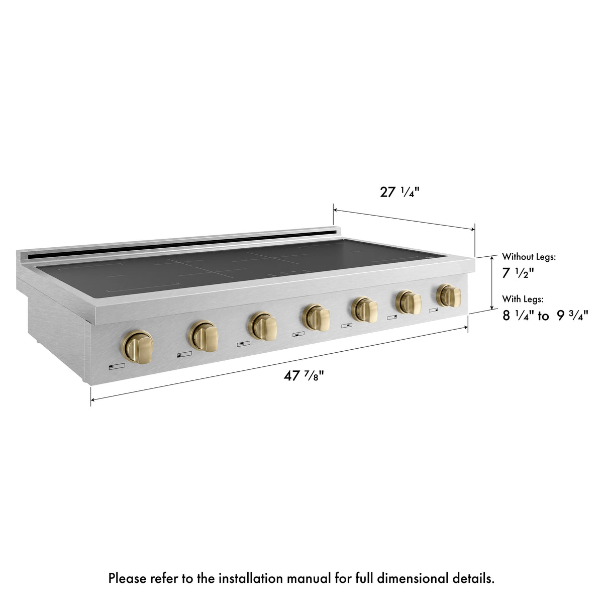 ZLINE Autograph Edition 48-Inch Paramount Induction Rangetop SINRTSZ-48-CB dimensional diagram