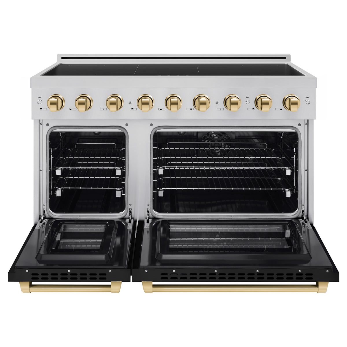 ZLINE 48-Inch Paramount Induction Range SINRZ-BLM-48-G front with oven doors open