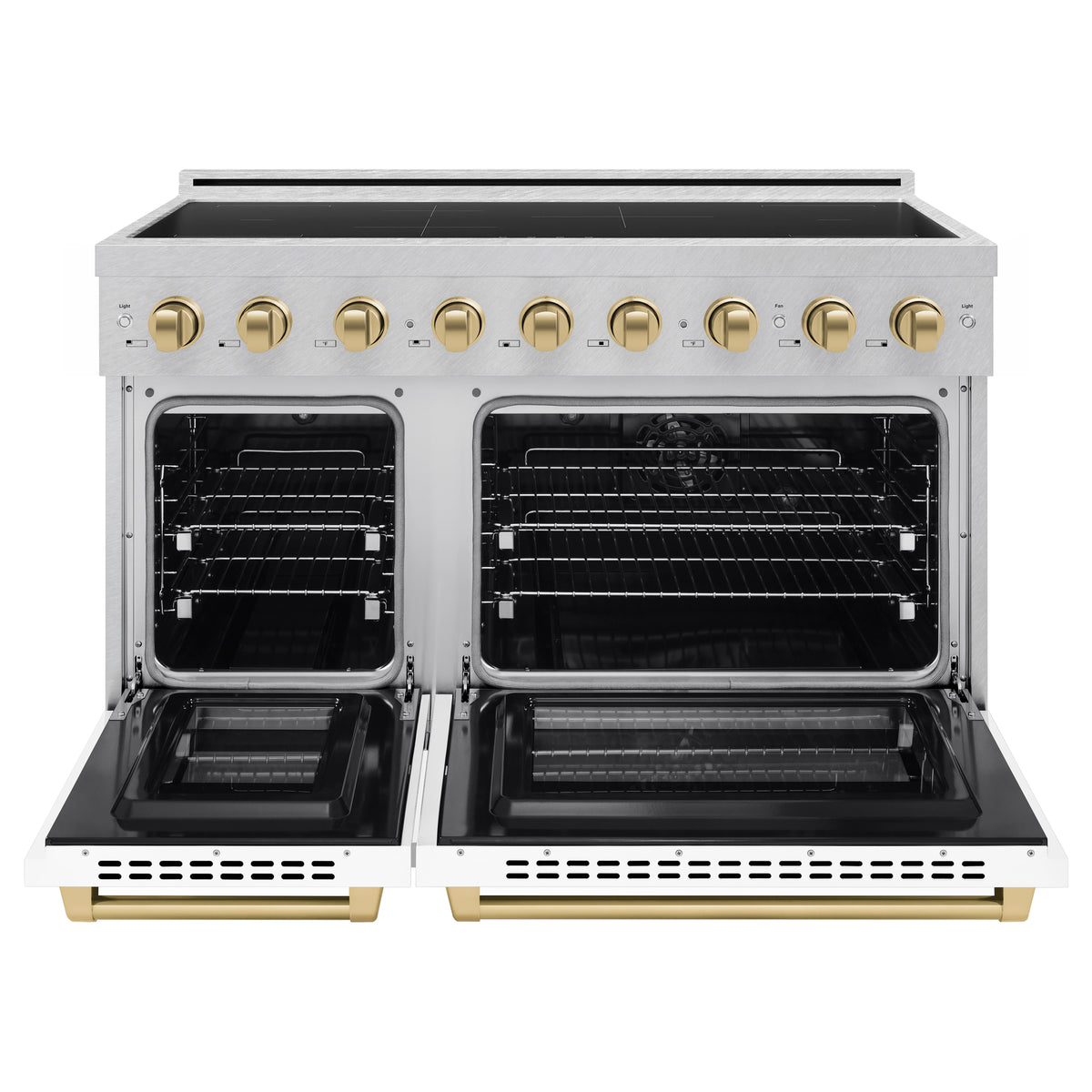ZLINE 48-Inch Paramount Induction Range SINRSZ-WM-48-CB front with oven doors open