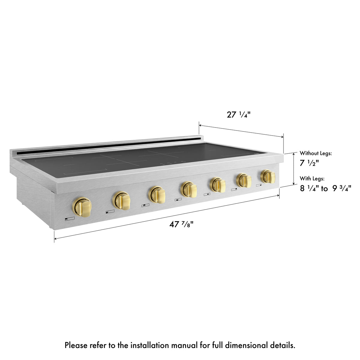 ZLINE Autograph Edition 48-Inch Paramount Induction Rangetop SINRTSZ-48-G dimensional diagram