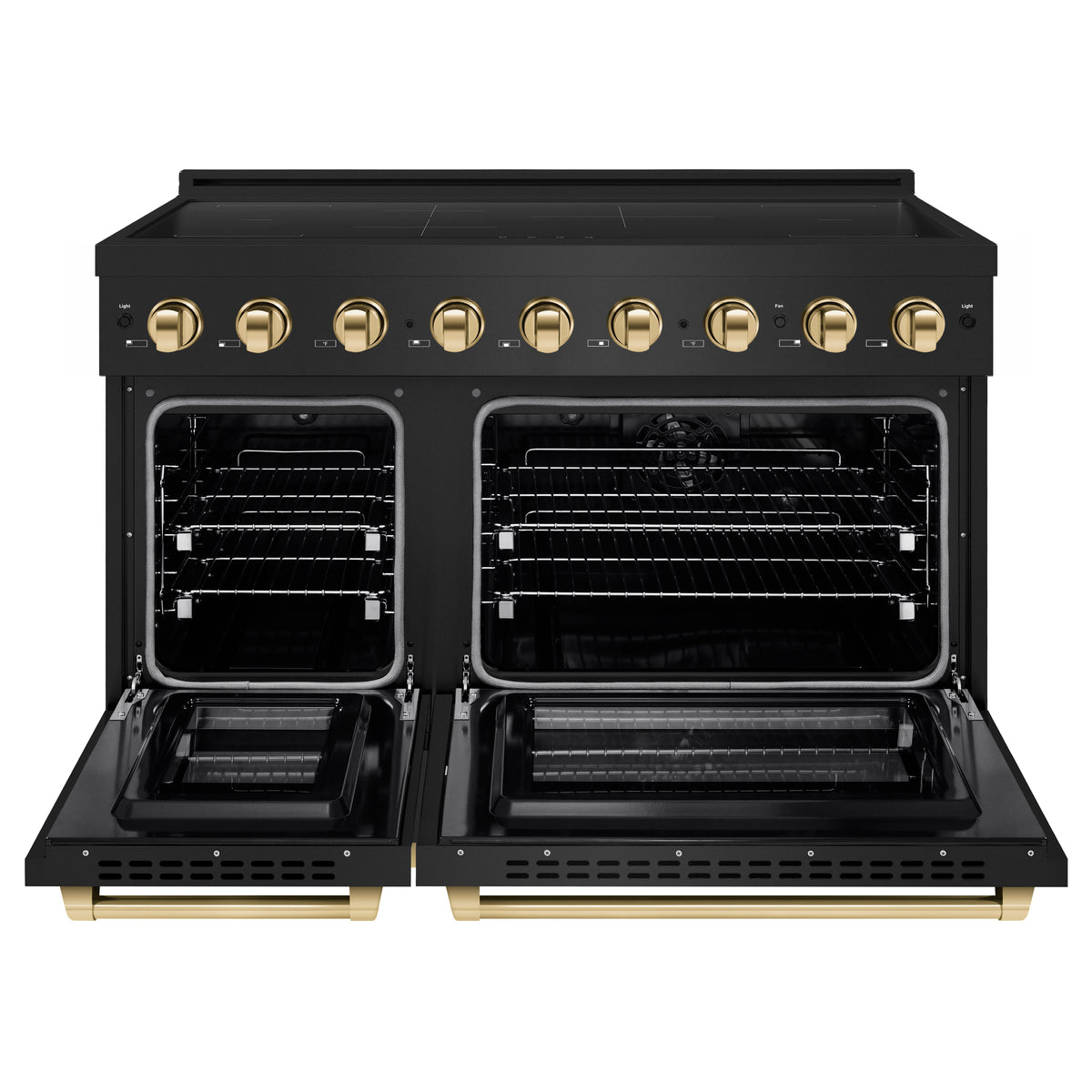 ZLINE Autograph Edition 48-Inch Paramount Induction Range with both oven doors open (SINRBZ-48-G)