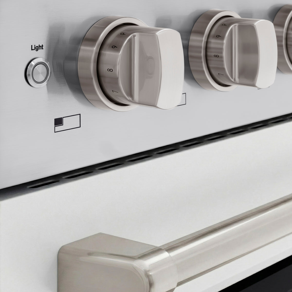 Close-up of the control knobs on the ZLINE Paramount Induction Range (SINR-WM-48)
