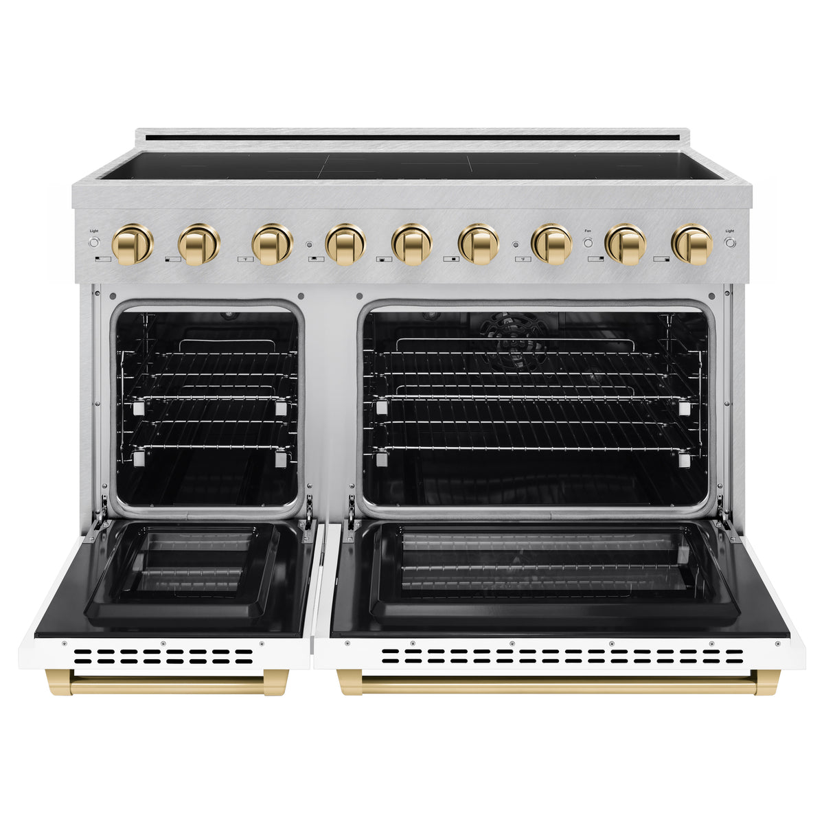 ZLINE 48-Inch Paramount Induction Range SINRSZ-WM-48-G front with oven doors open