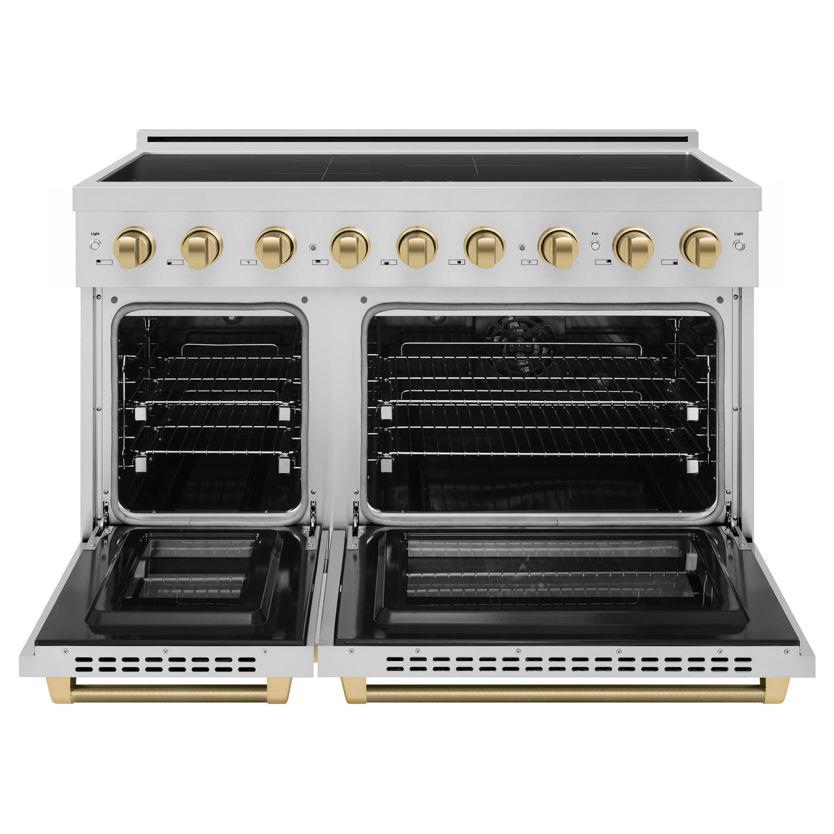 ZLINE 48-Inch Paramount Induction Range SINRZ-48-KCB front with oven doors open