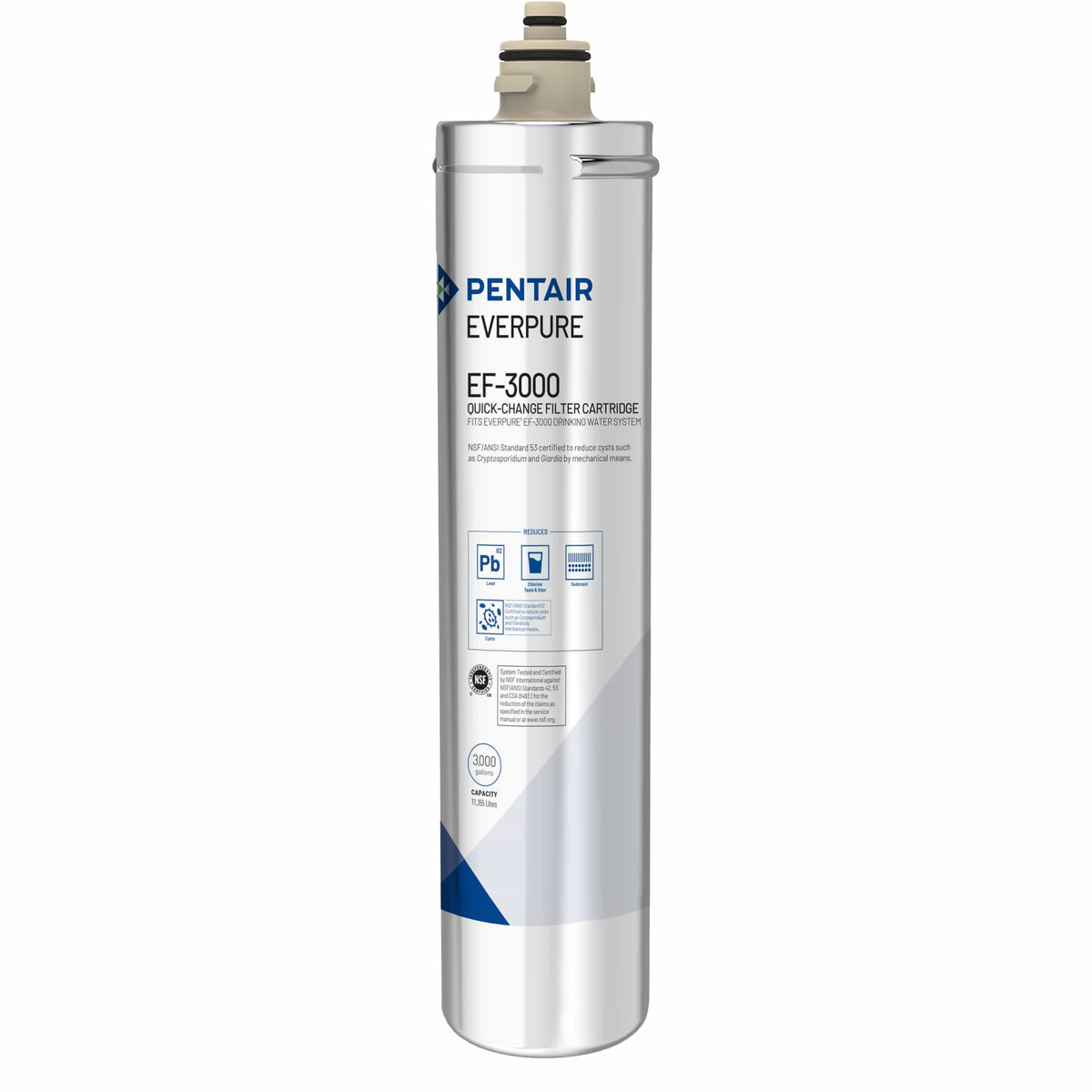 Everpure EF-3000 filter cartridge, white cylinder with Pentair Everpure label and cap