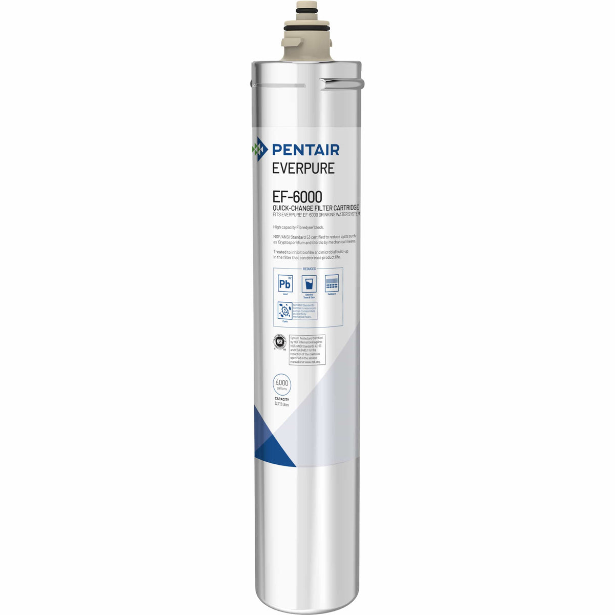Pentair Everpure EF-6000 quick-change filter cartridge, white canister with cap and label