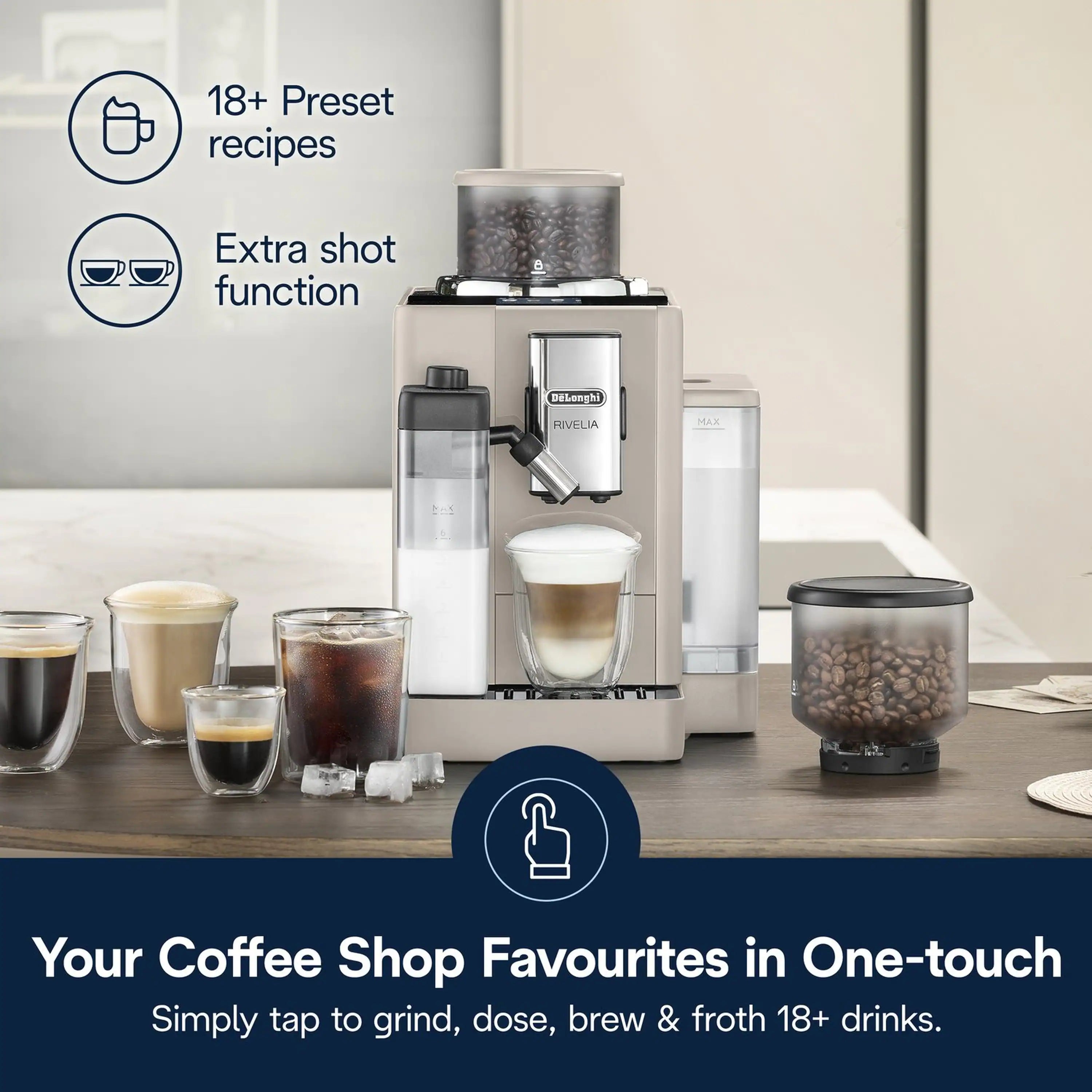 Black fully automatic espresso machine brewing multiple cups with one-touch controls