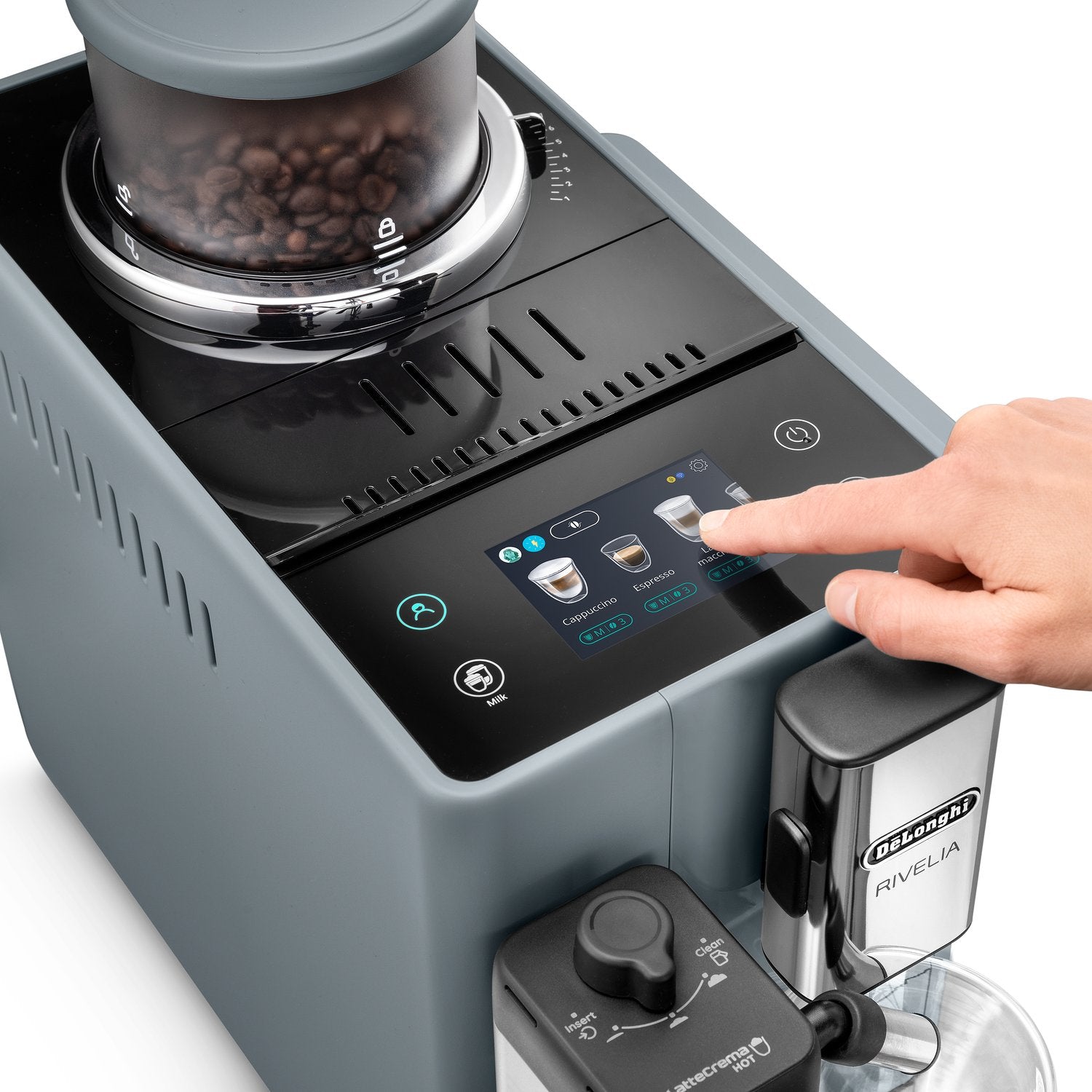 De'Longhi Rivelia fully automatic espresso machine pebble gray with touch screen control panel