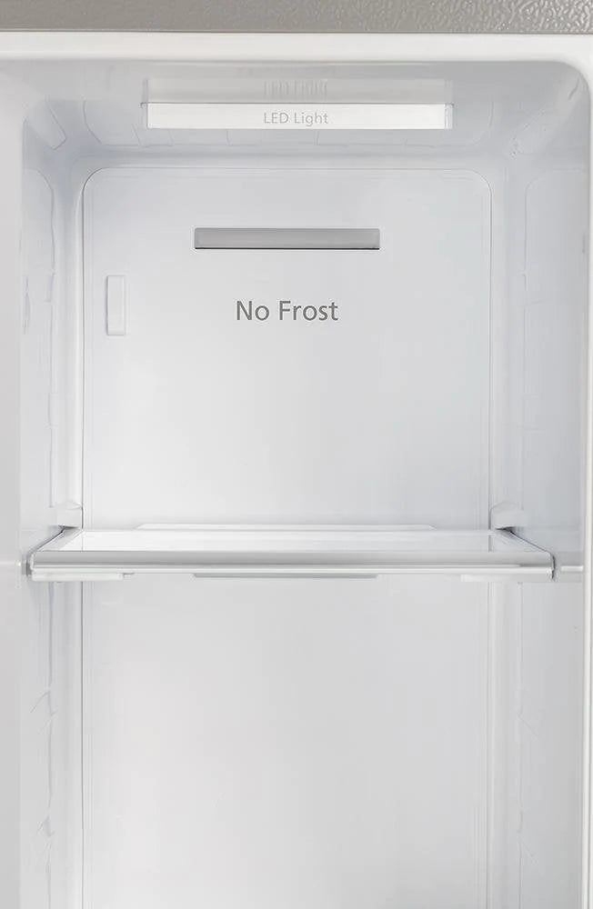 Refrigerator interior door with No Frost label and LED light