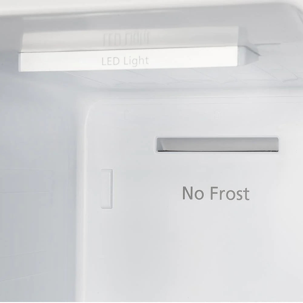 Refrigerator interior panel showing LED light and 'No Frost' feature label.