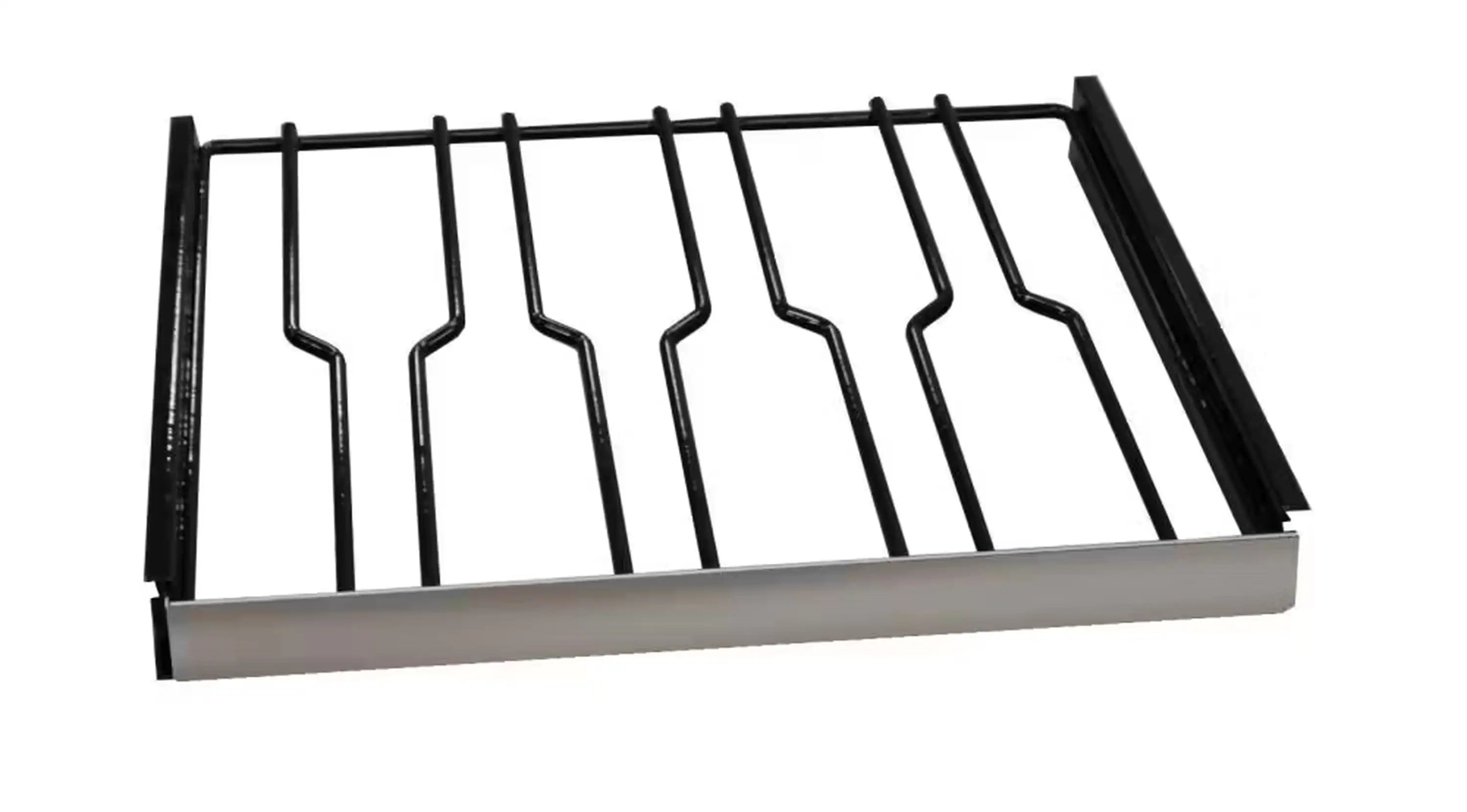 Perlick wine shelf rack insert with black bottle holders on slide frame