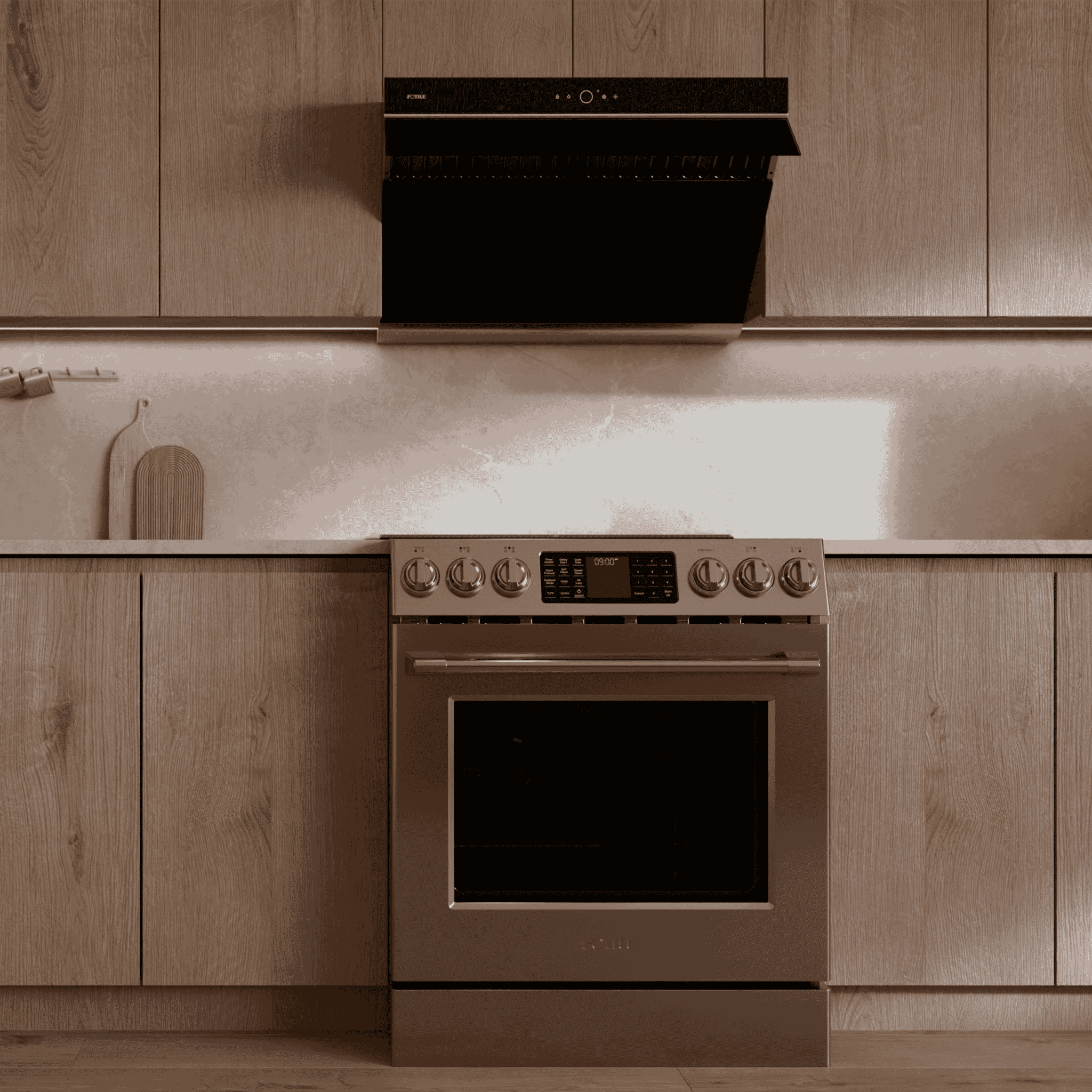 Built-in slide-in electric range with stainless control panel and glass oven door