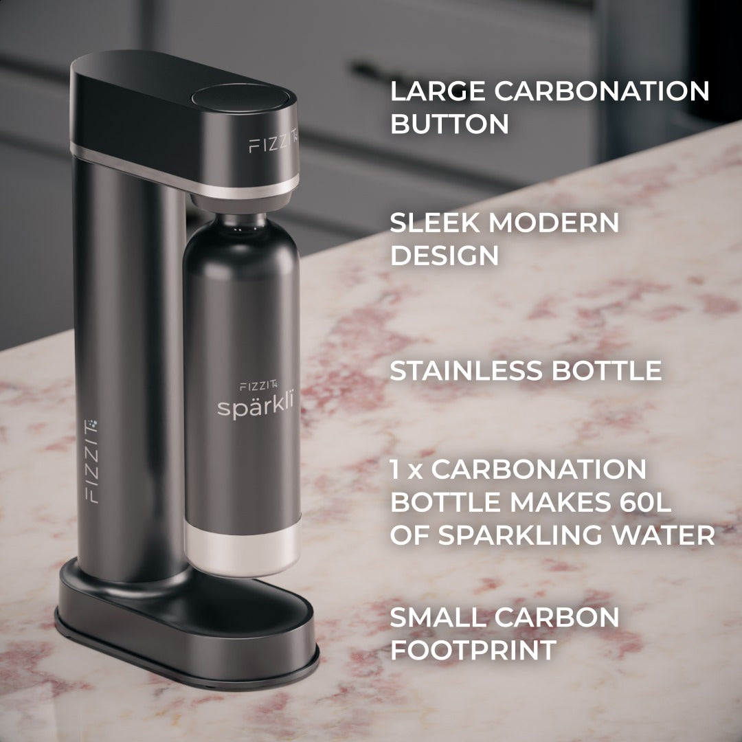 Fizzit Spärklï Sparkling Water Maker Fizz & Flavor Bundle with 60L CO2 Cylinder and 12-Pack CraftMix Drink Mixes