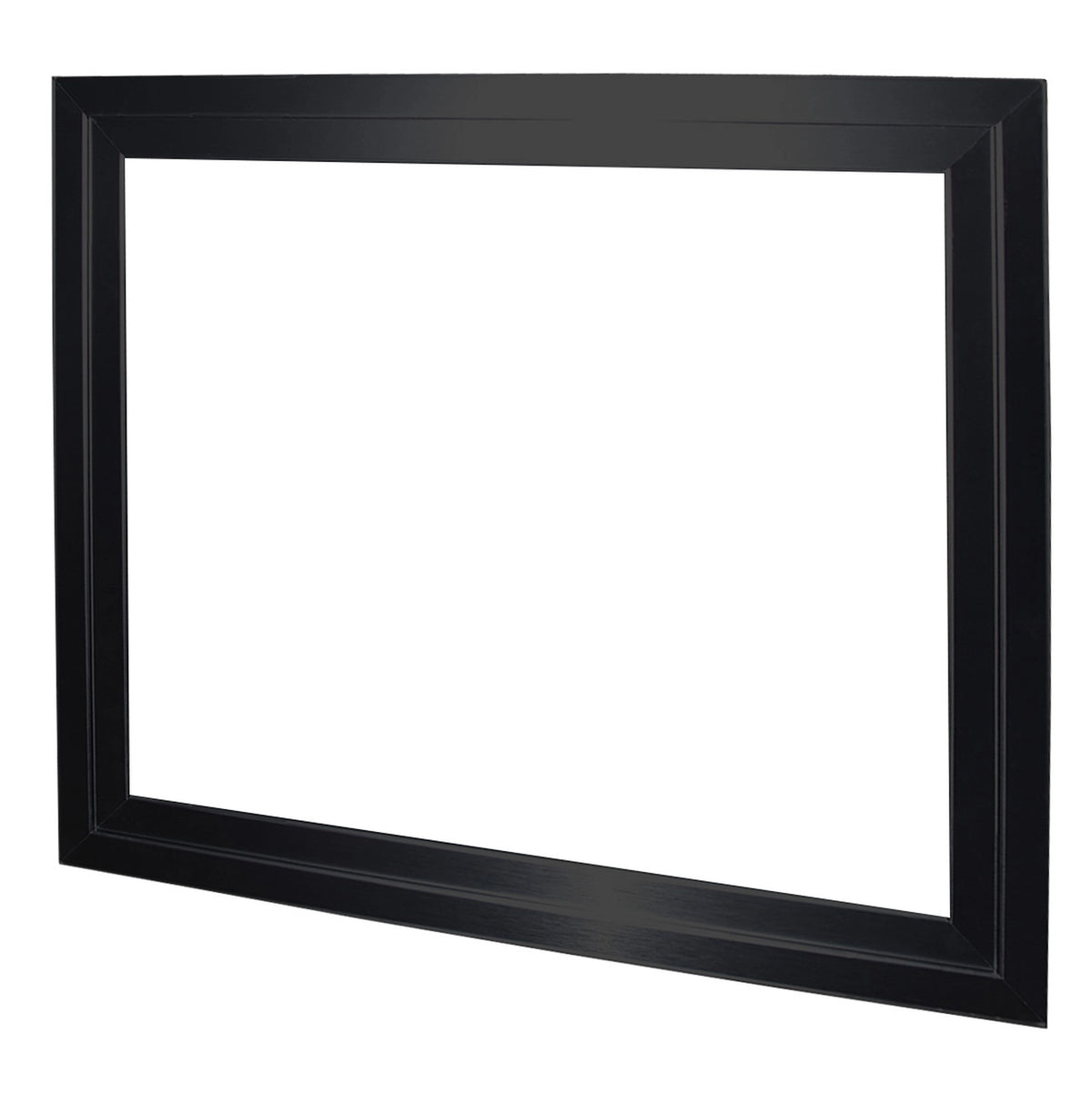 Matte black rectangular trim frame for firebox, angled view