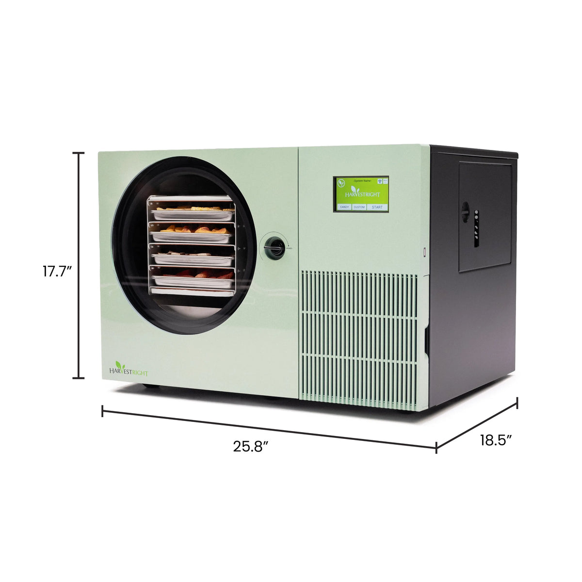 Harvest Right Countertop 360 Freeze Dryer in Sage Green - dimensions 25.8" W x 18.5" D x 17.7" H
