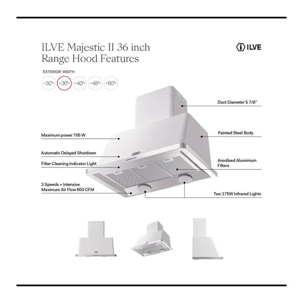 ILVE Majestic 36-Inch 600 CFM Wall Mount Range Hood in Mediterranean Mint (UAM90MM)