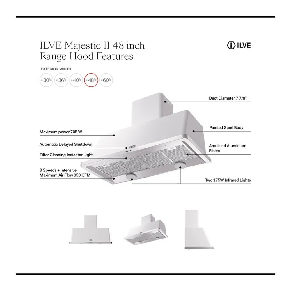 ILVE Majestic 48-Inch 850 CFM Wall Mount Range Hood in Mediterranean Mint (UAM120MM)