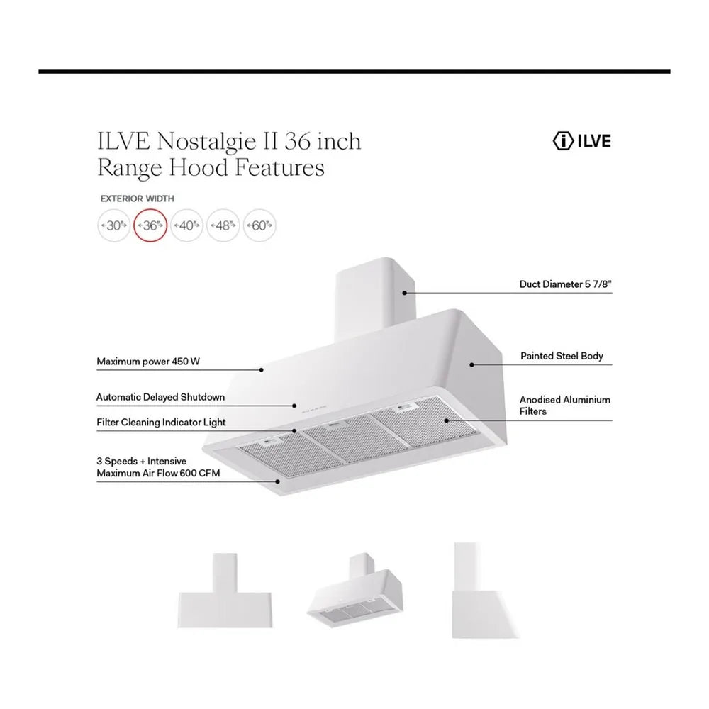 ILVE Nostalgie II 36-Inch 600 CFM Wall Mounted Range Hood in Mediterranean Mint (UAG36MM)