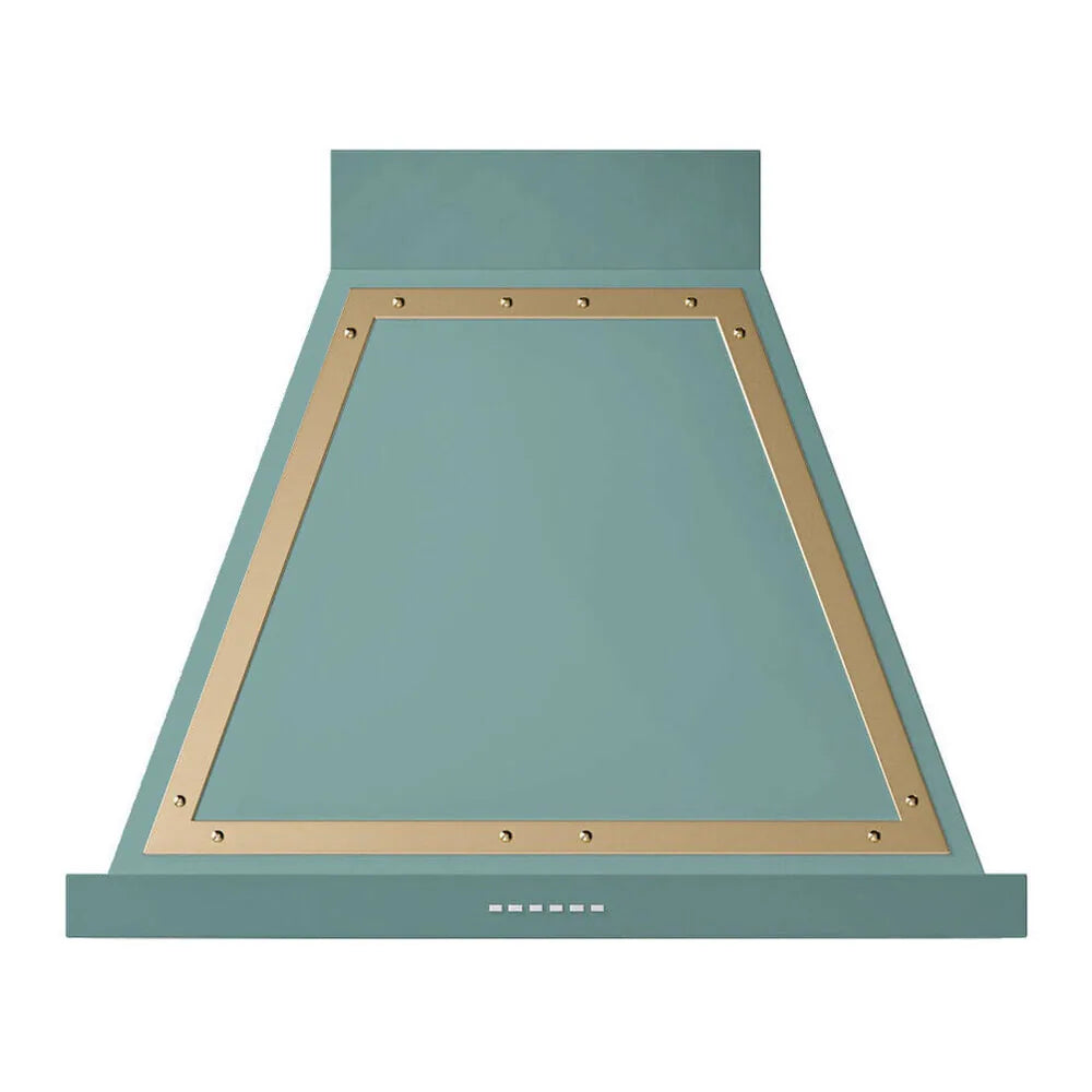 ILVE Nostalgie II 30-Inch 600 CFM Wall Mounted Range Hood in Mediterranean Mint with Brass Trim (UANB30MMG)