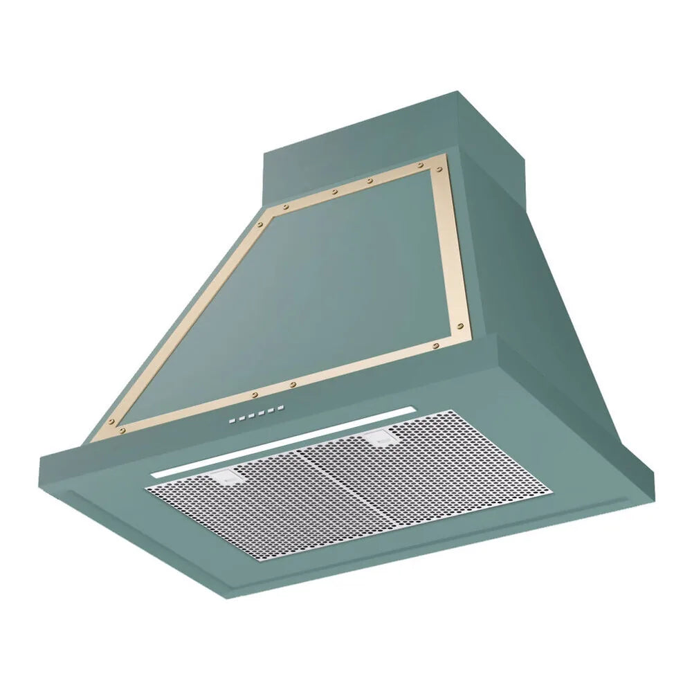 ILVE Nostalgie II 30-Inch 600 CFM Wall Mounted Range Hood in Mediterranean Mint with Brass Trim (UANB30MMG)