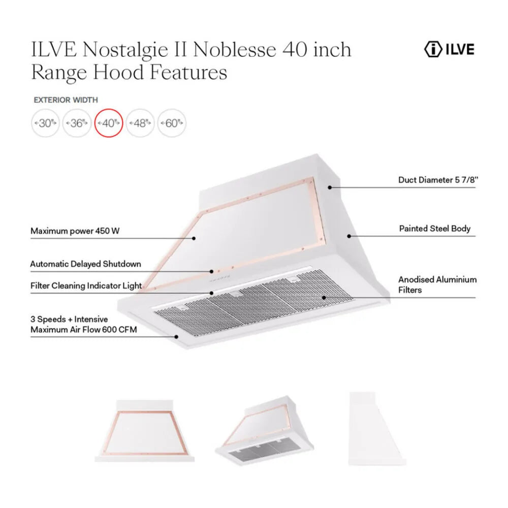 ILVE Nostalgie II 40-Inch 600 CFM Wall Mounted Range Hood in Mediterranean Mint with Brass Trim (UANB40MMG)