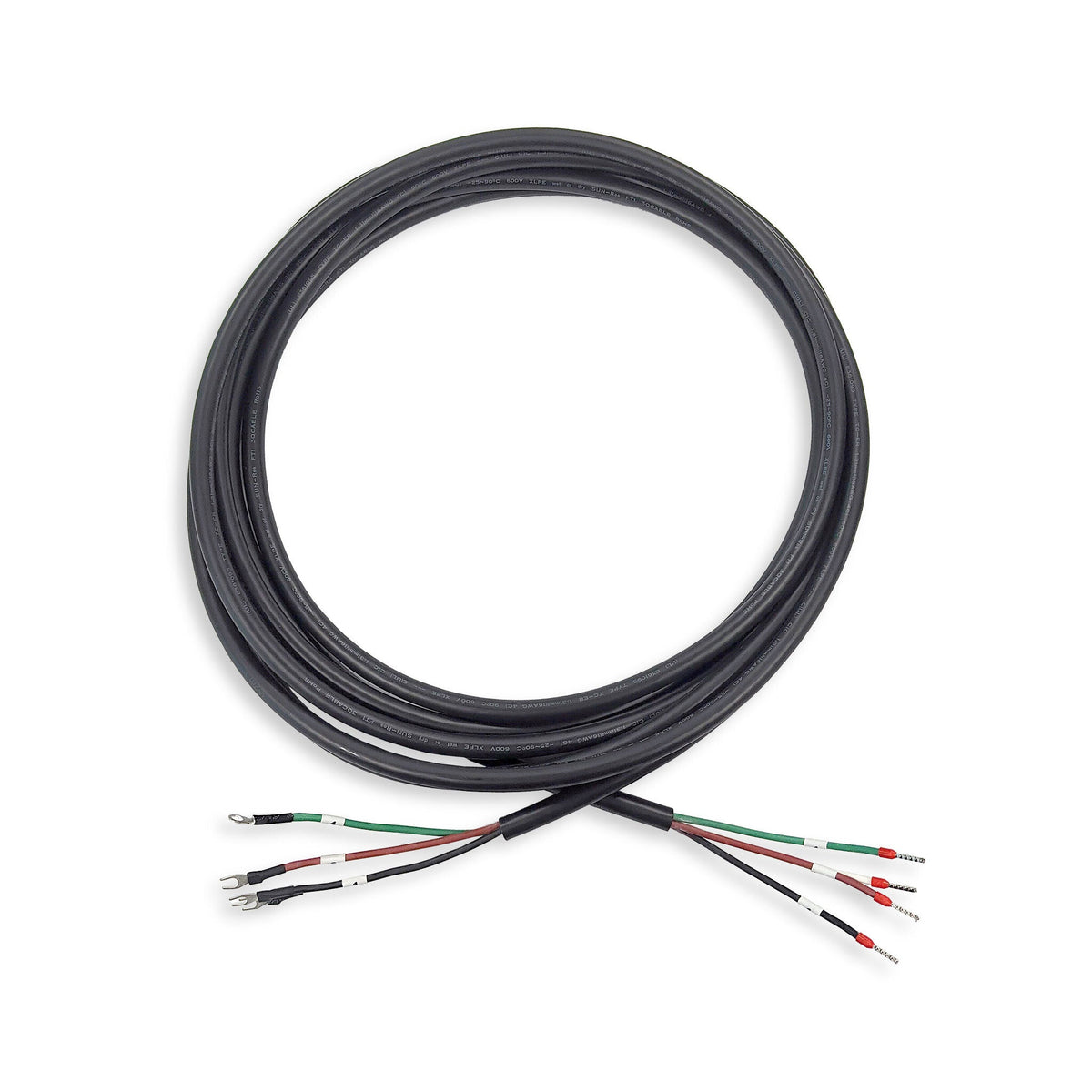 Flexible mini-split wiring/line set with black coiled cable and color-coded leads